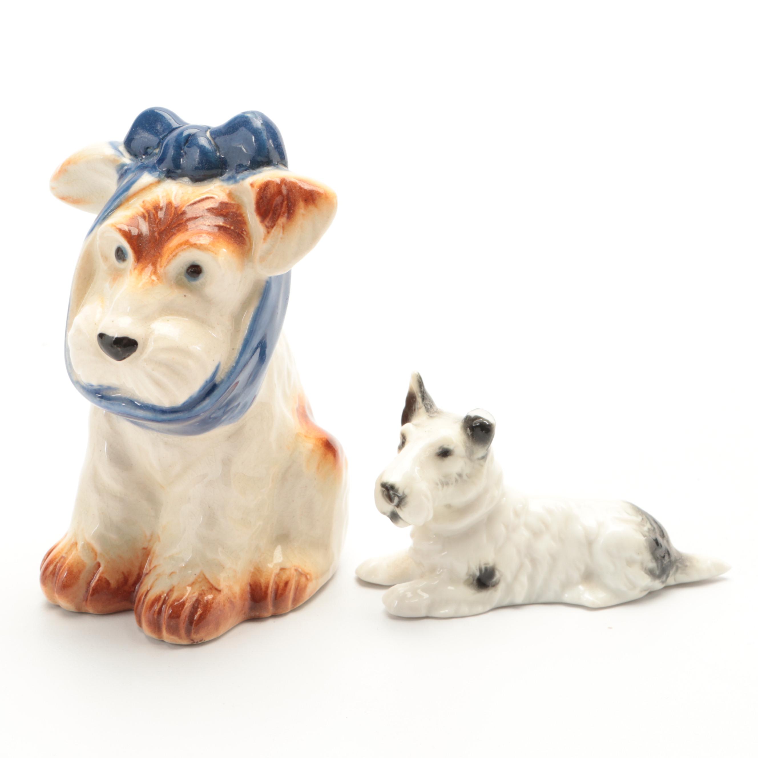 Goebel Spaniel and Terrier with Other Ceramic Dog Figurines