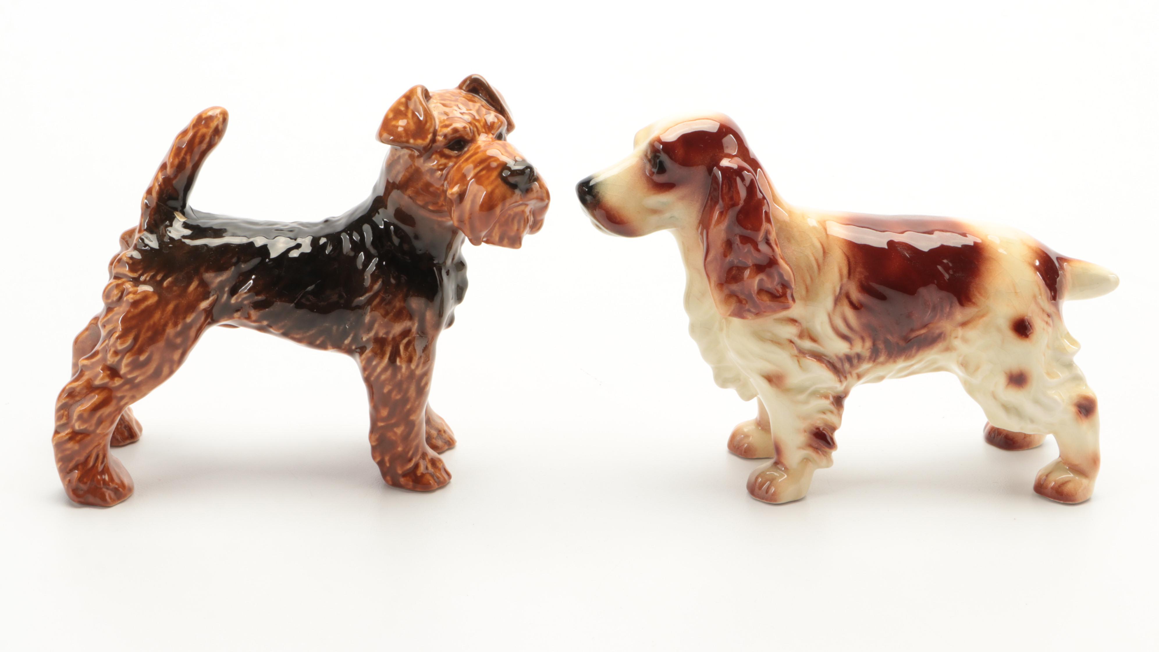 Goebel Spaniel and Terrier with Other Ceramic Dog Figurines