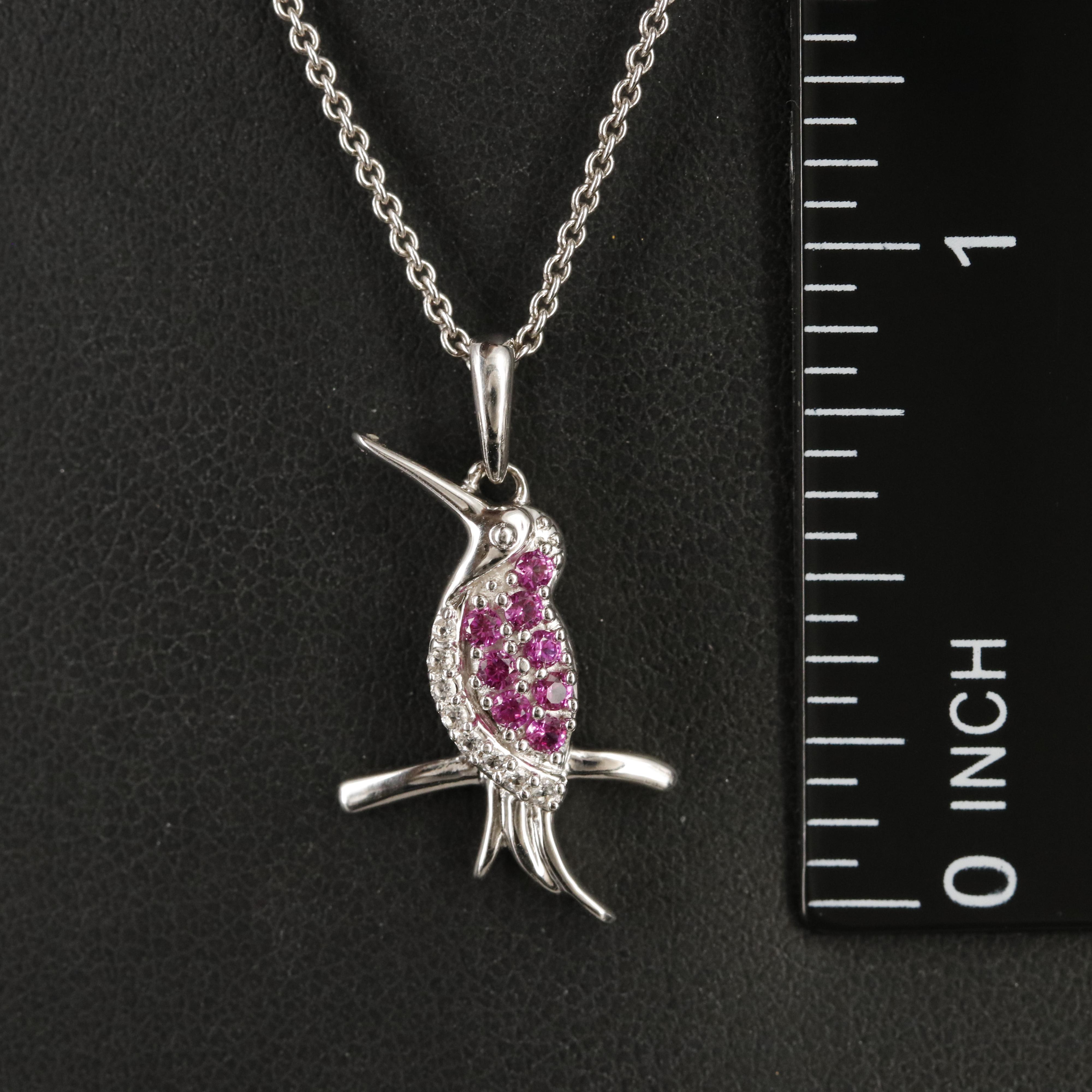 Sterling Ruby and Sapphire Hummingbird Pendant Necklace