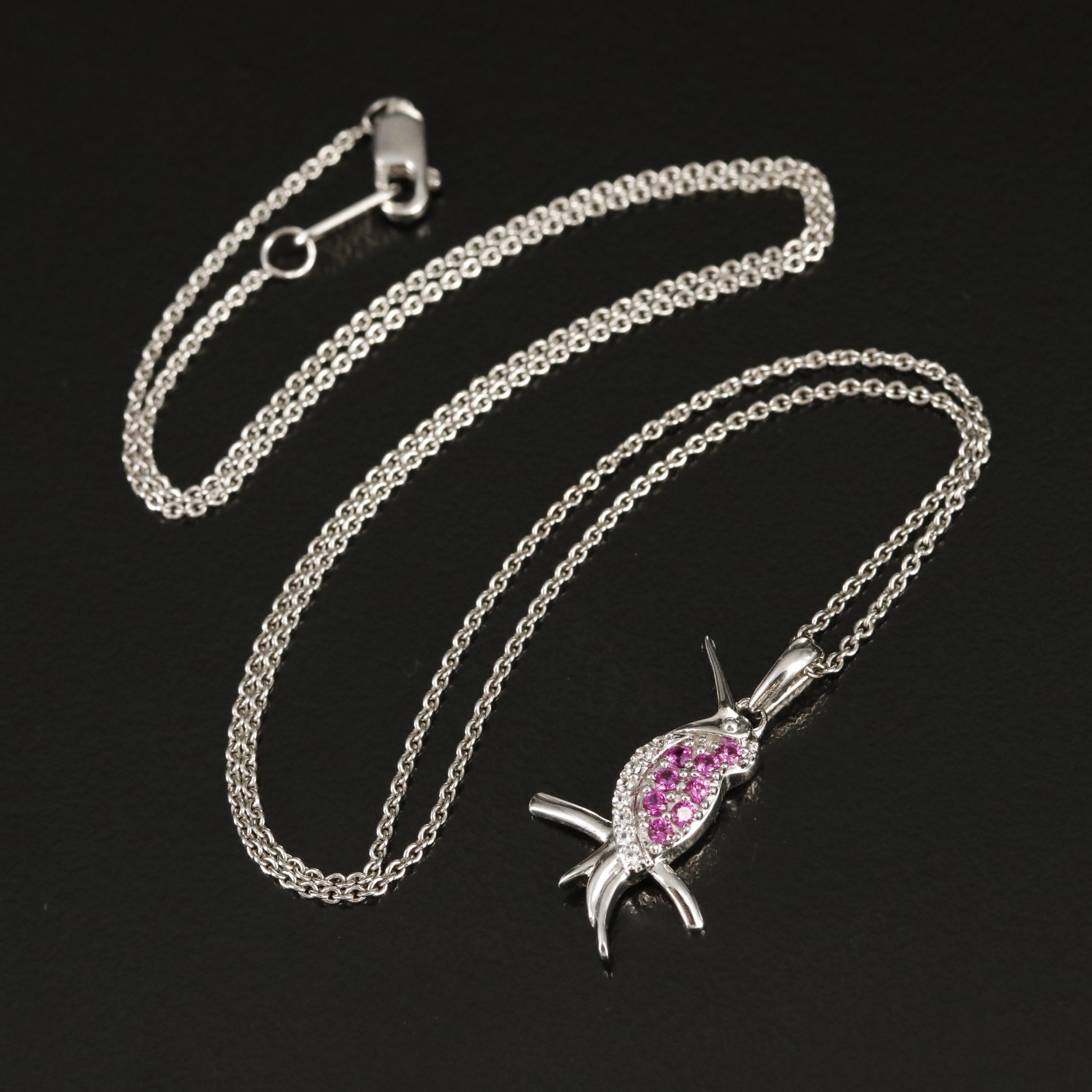 Sterling Ruby and Sapphire Hummingbird Pendant Necklace