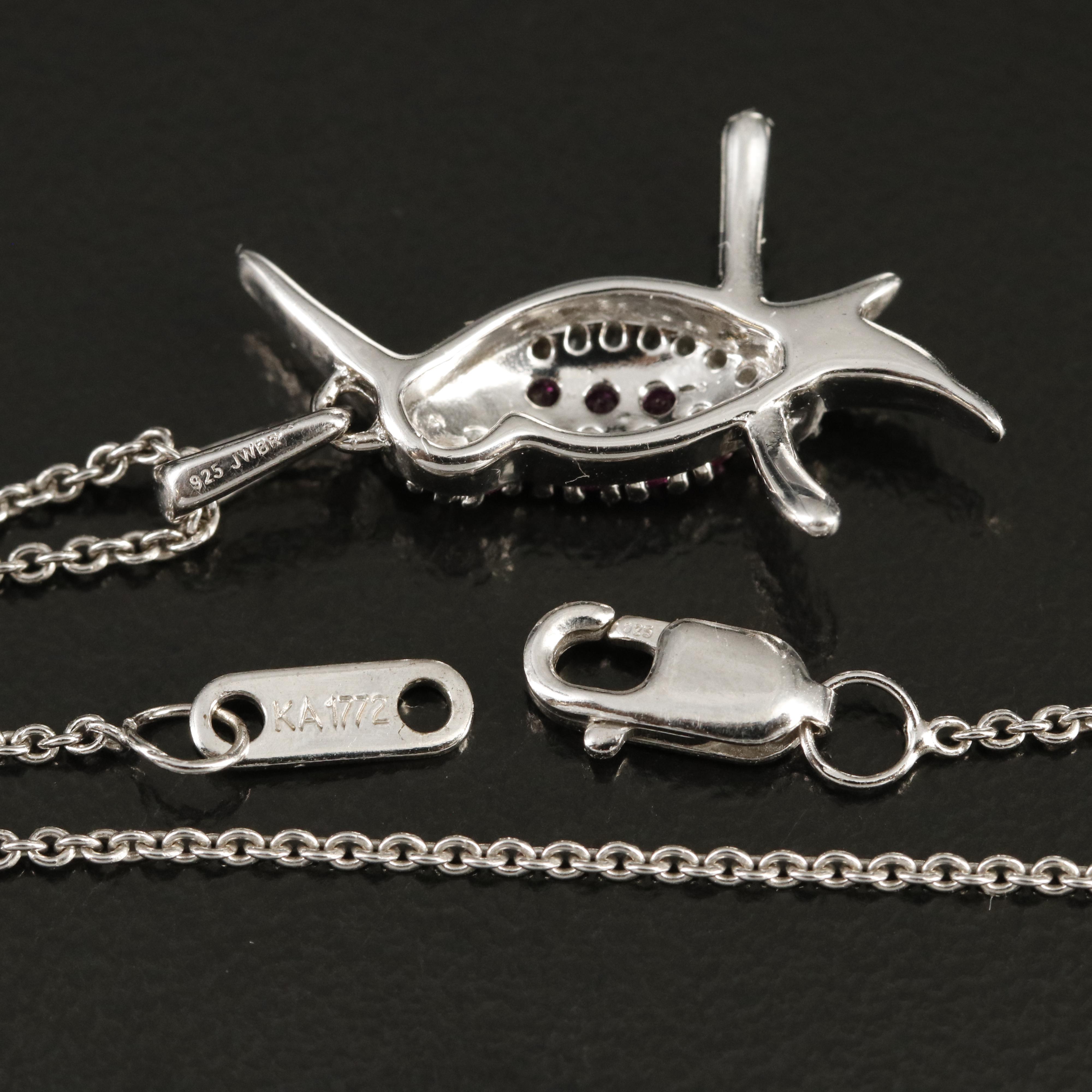 Sterling Ruby and Sapphire Hummingbird Pendant Necklace