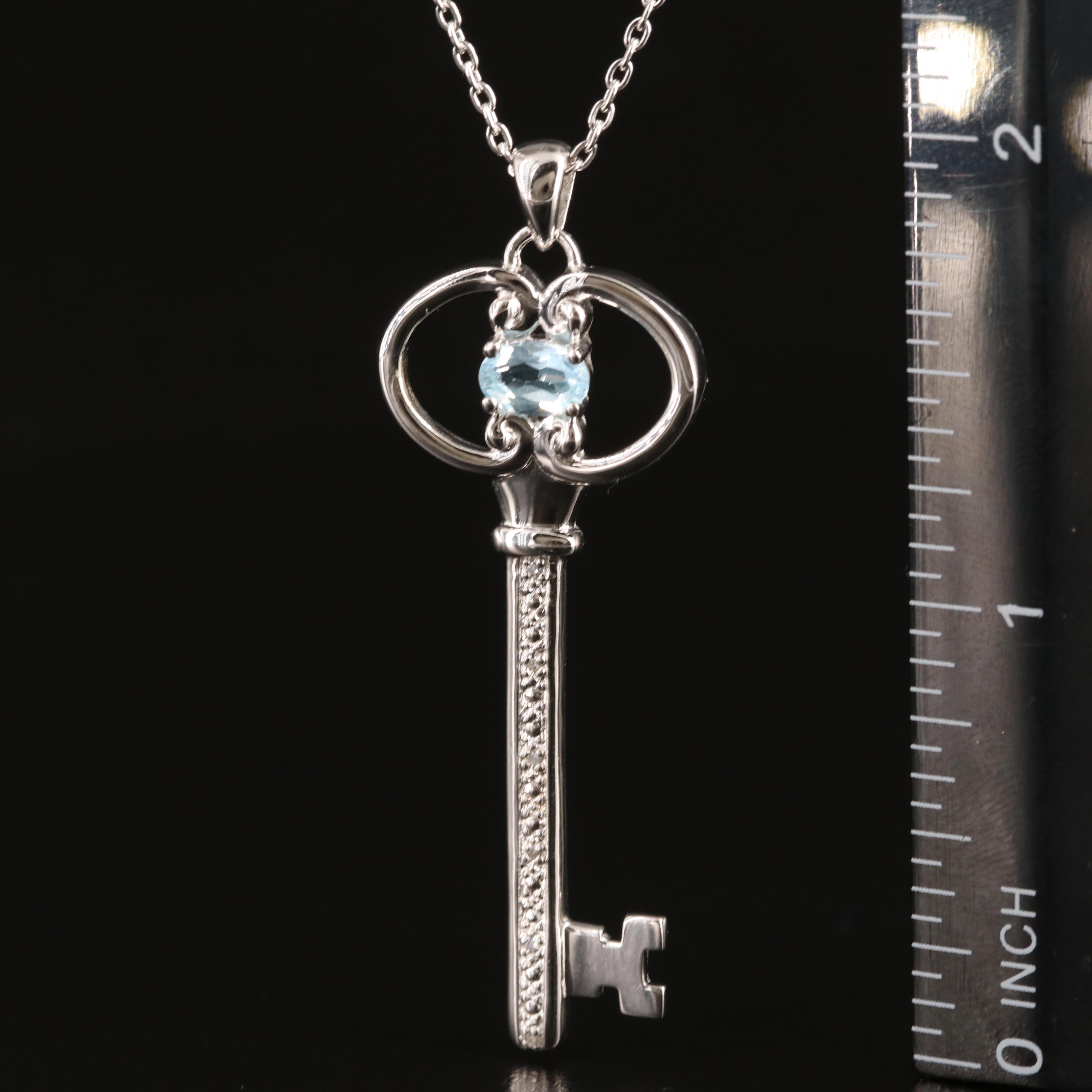 Sterling Sky Blue Topaz and Diamond Key Necklace