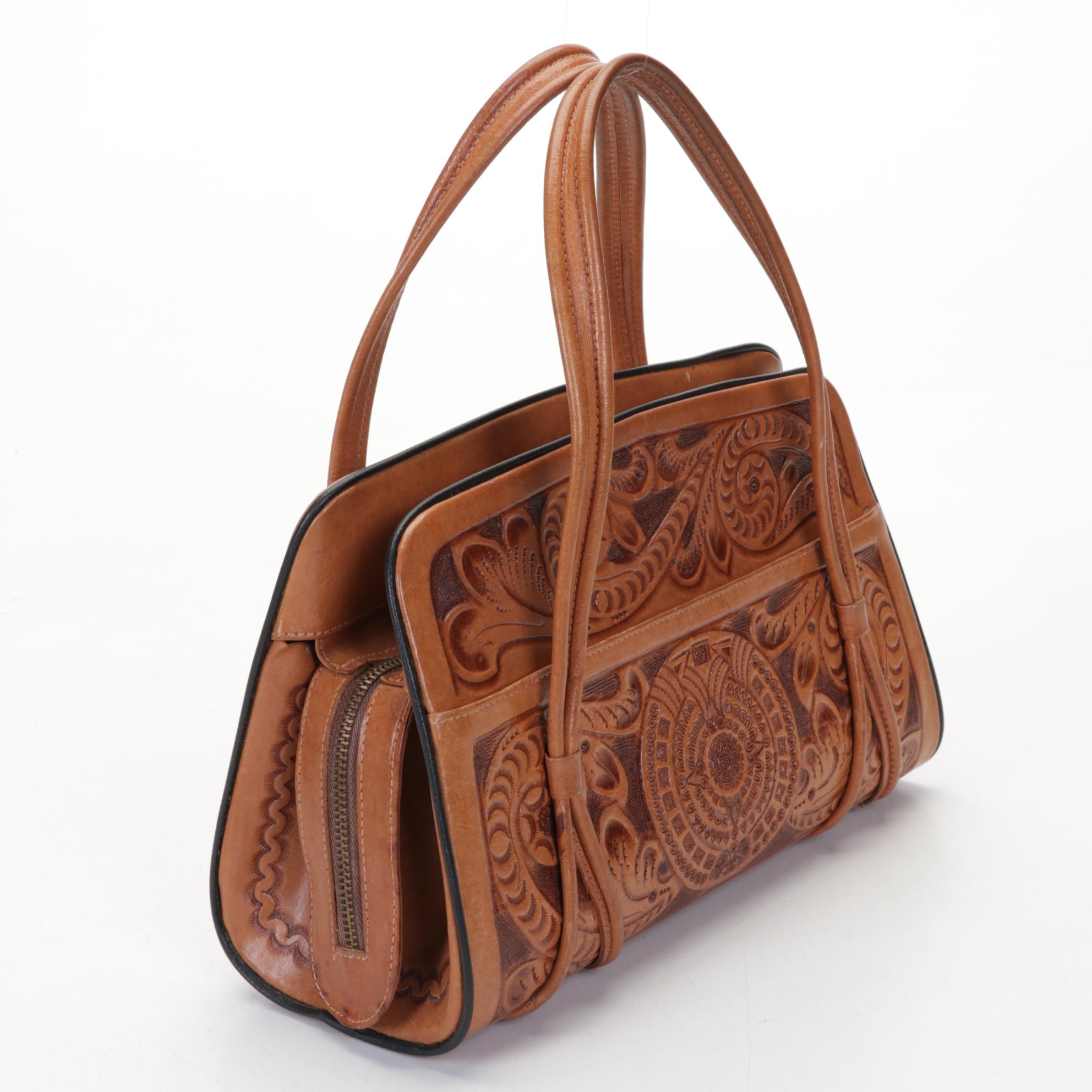 Hand Tooled Leather Clutch and Handbag