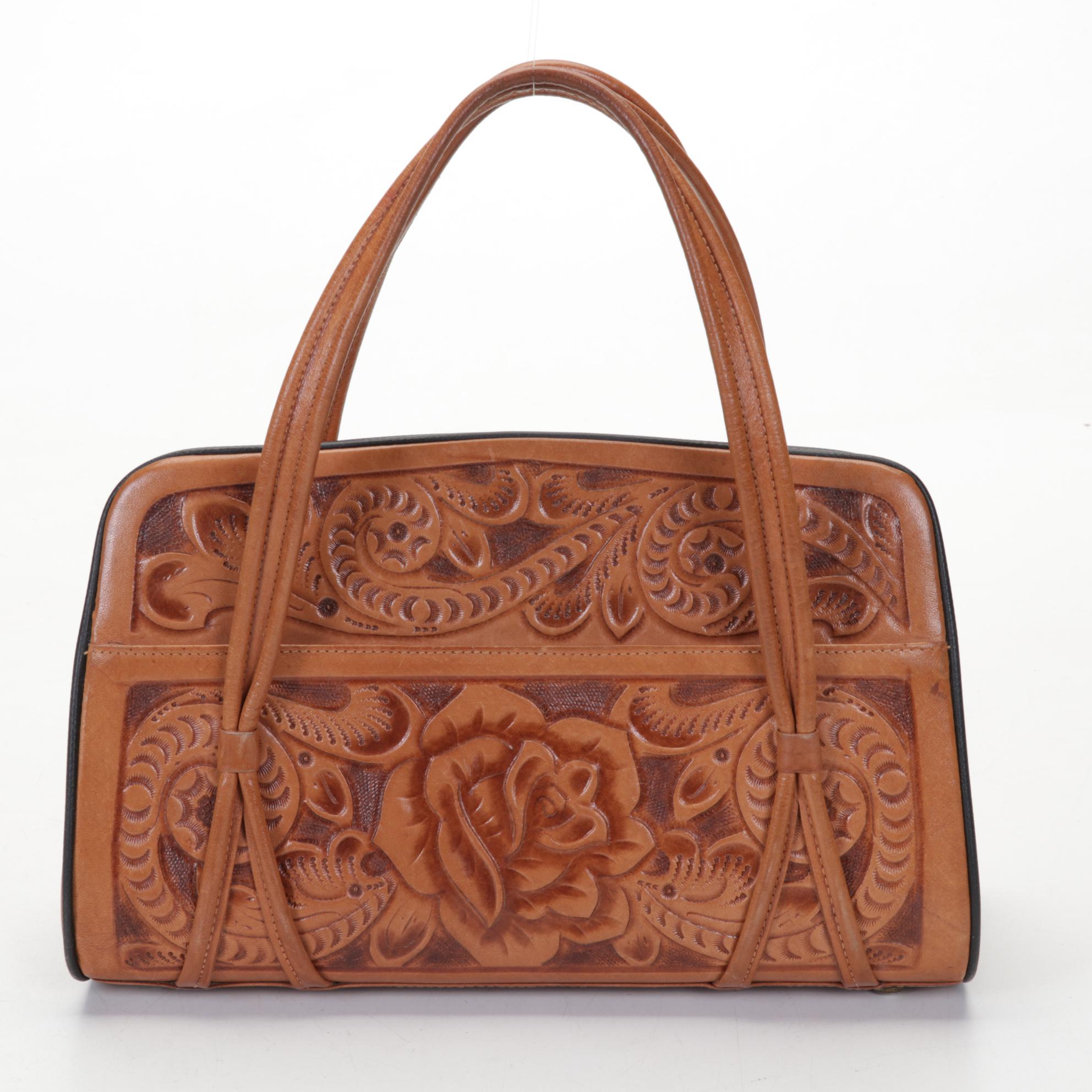 Hand Tooled Leather Clutch and Handbag