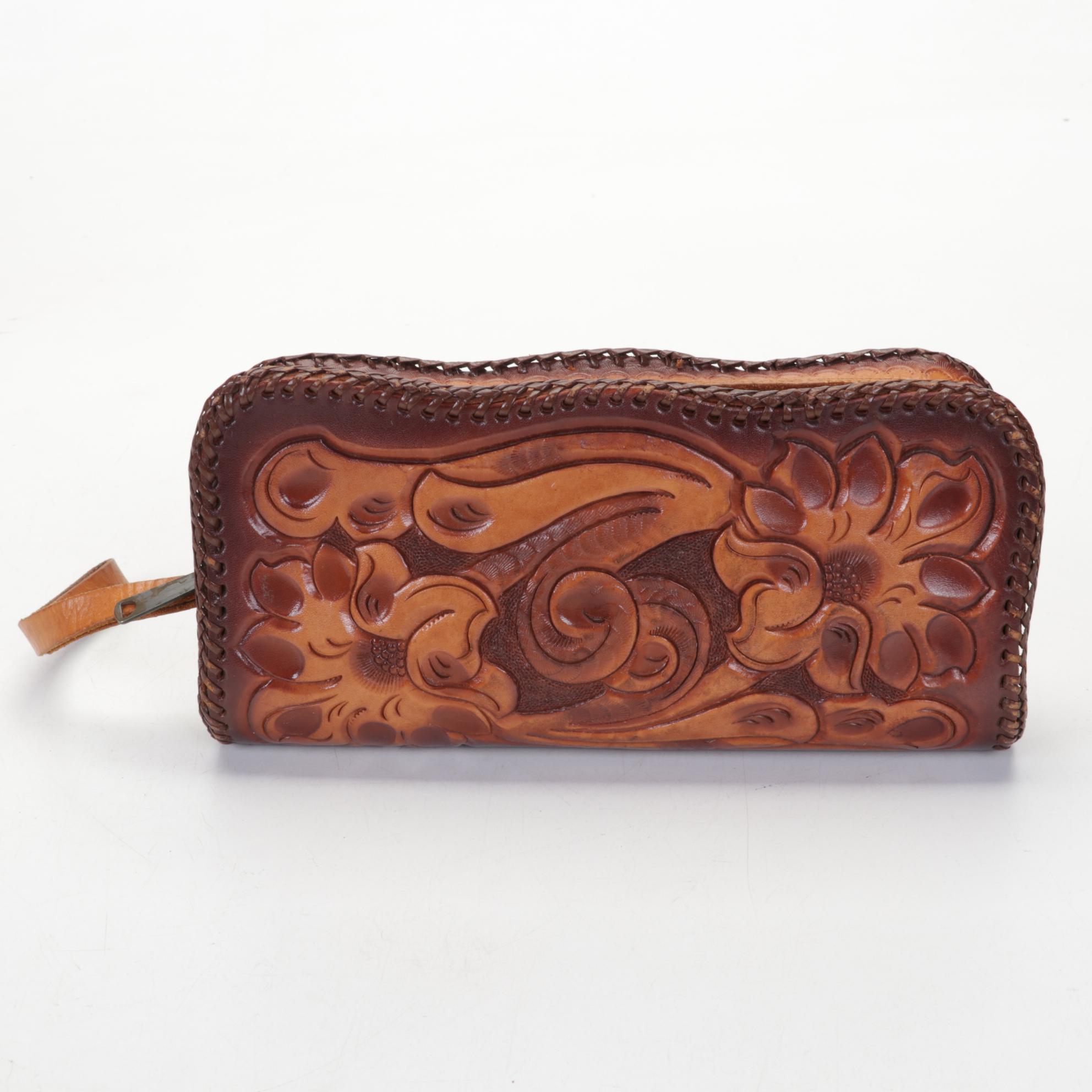 Hand Tooled Leather Clutch and Handbag
