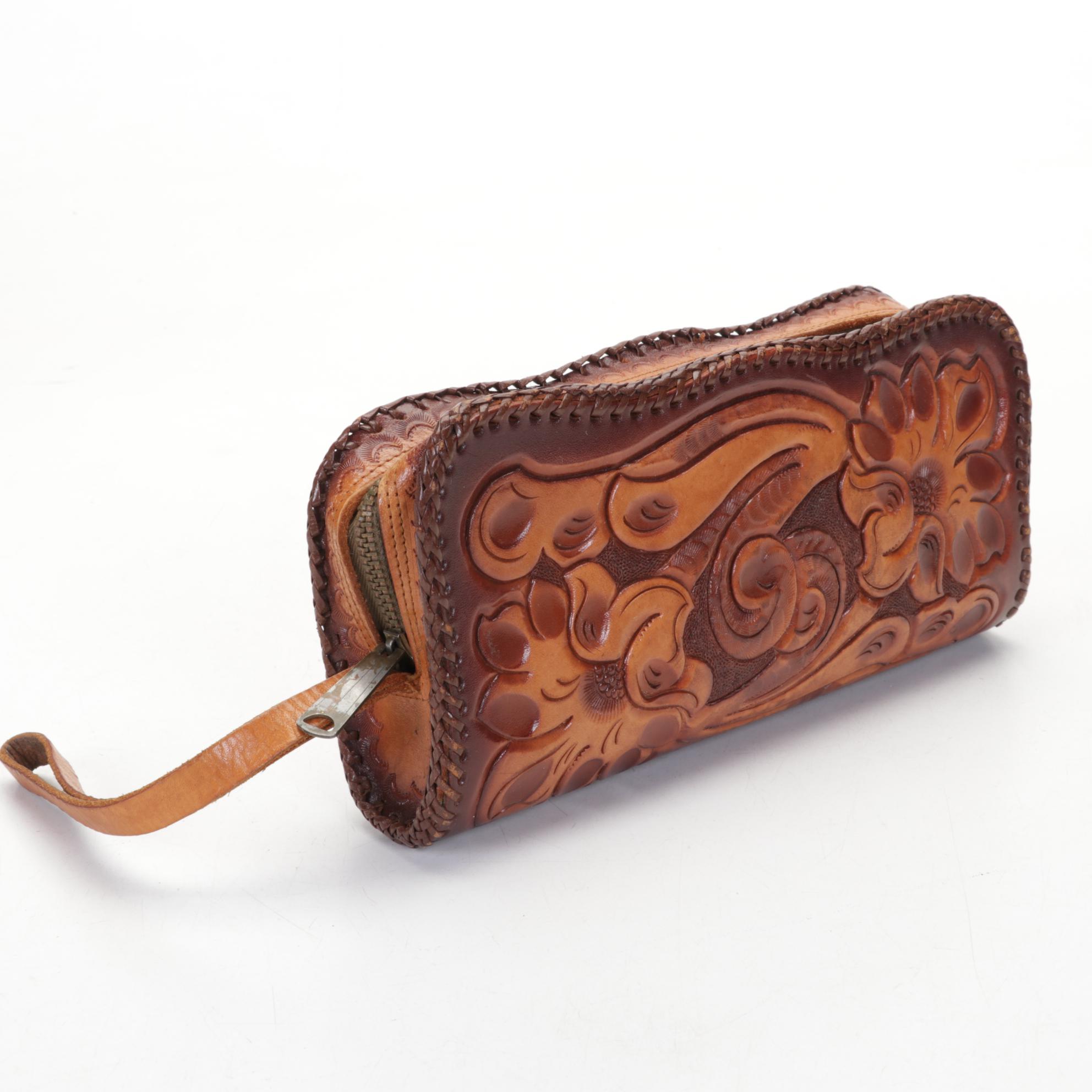 Hand Tooled Leather Clutch and Handbag