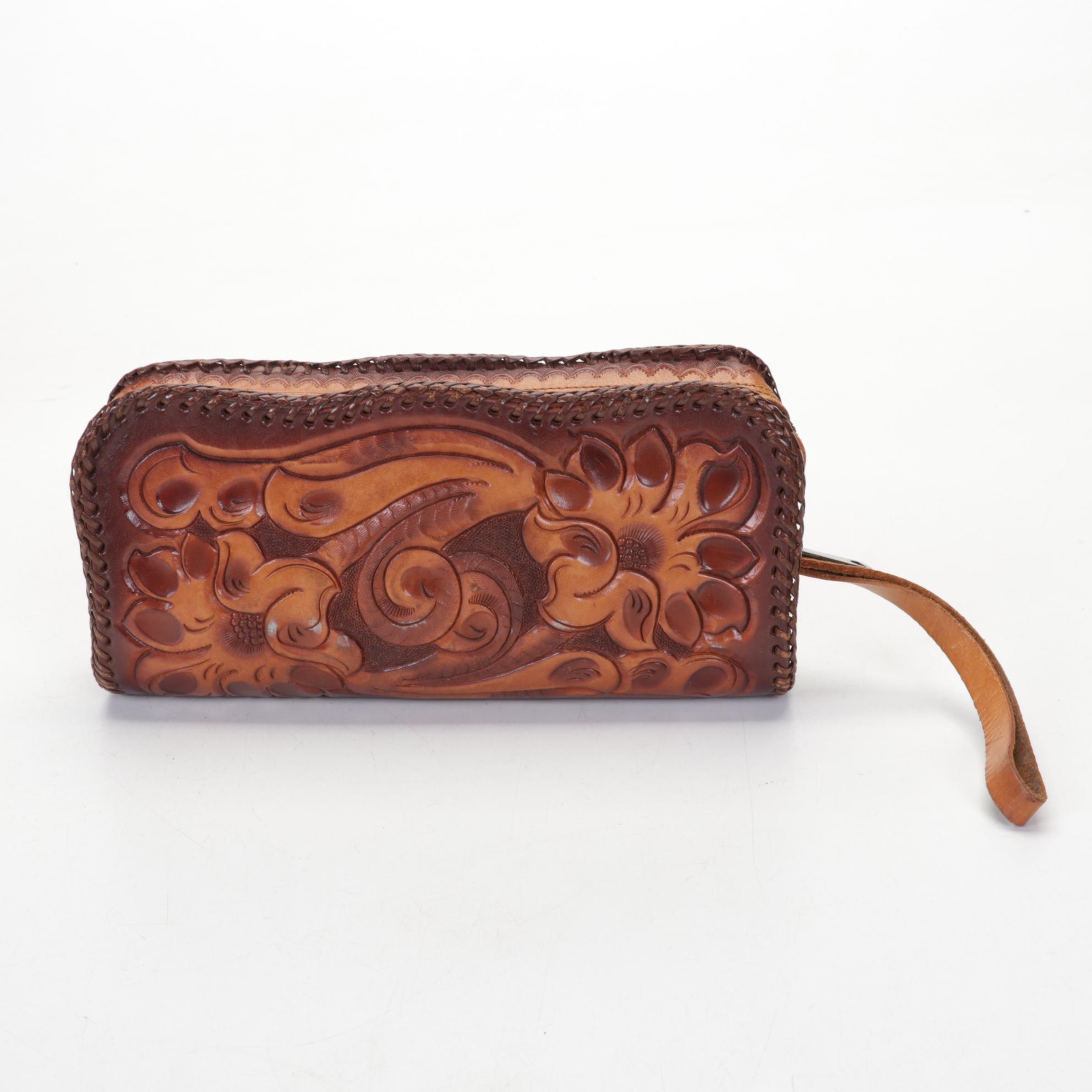 Hand Tooled Leather Clutch and Handbag