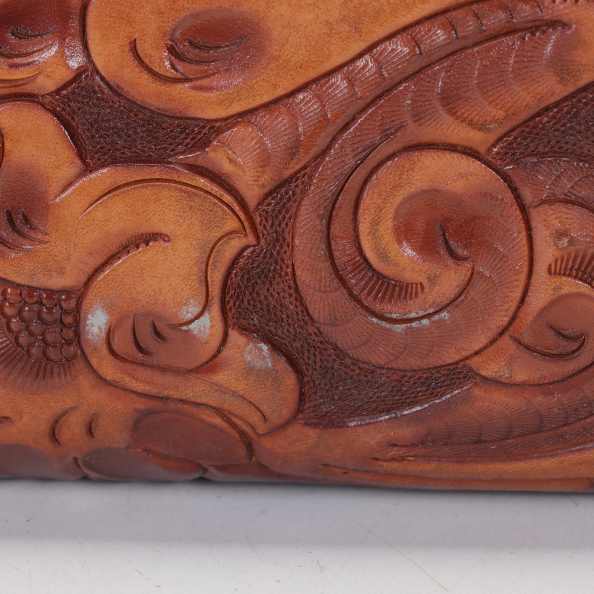Hand Tooled Leather Clutch and Handbag