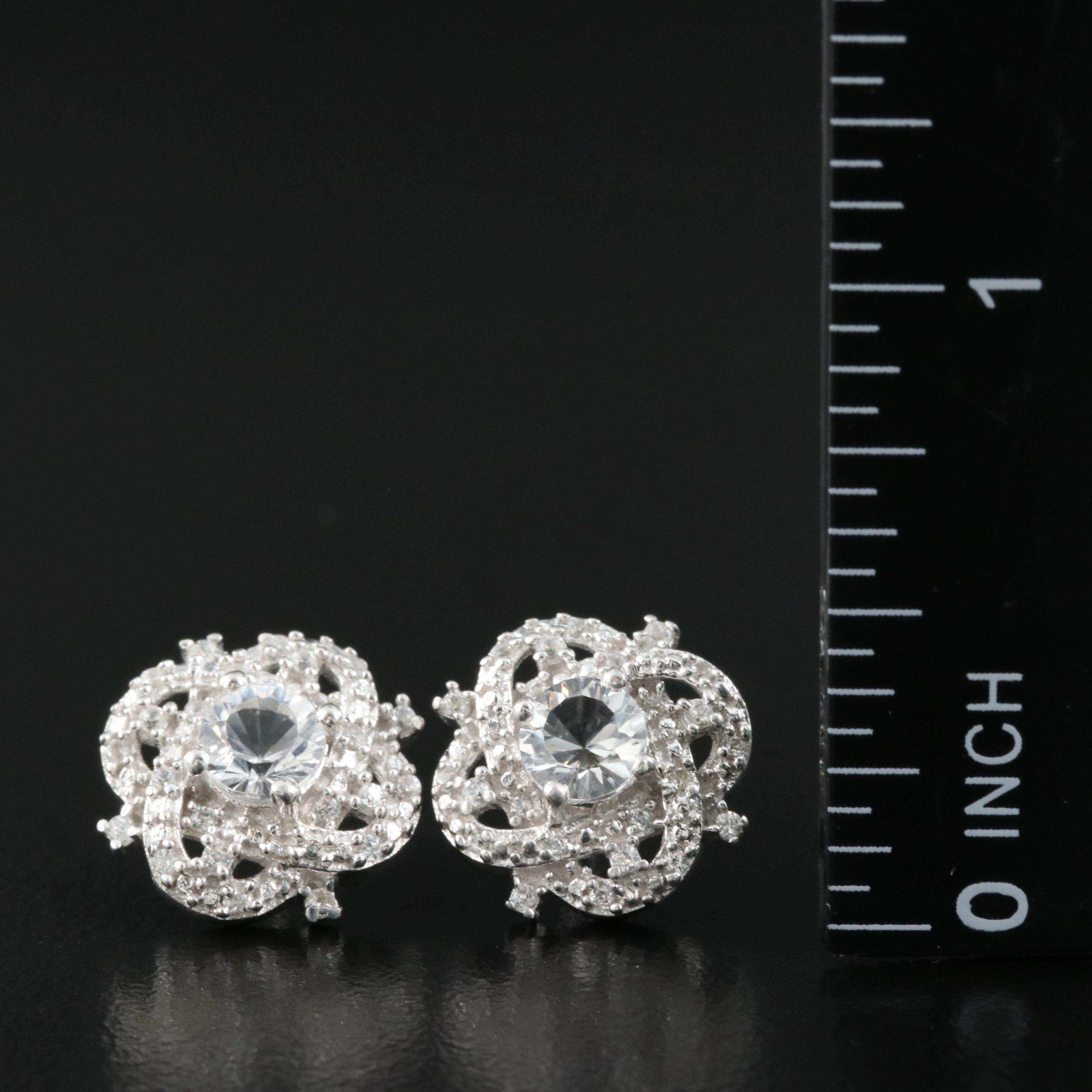 Sterling Petalite and Zircon Button Earrings