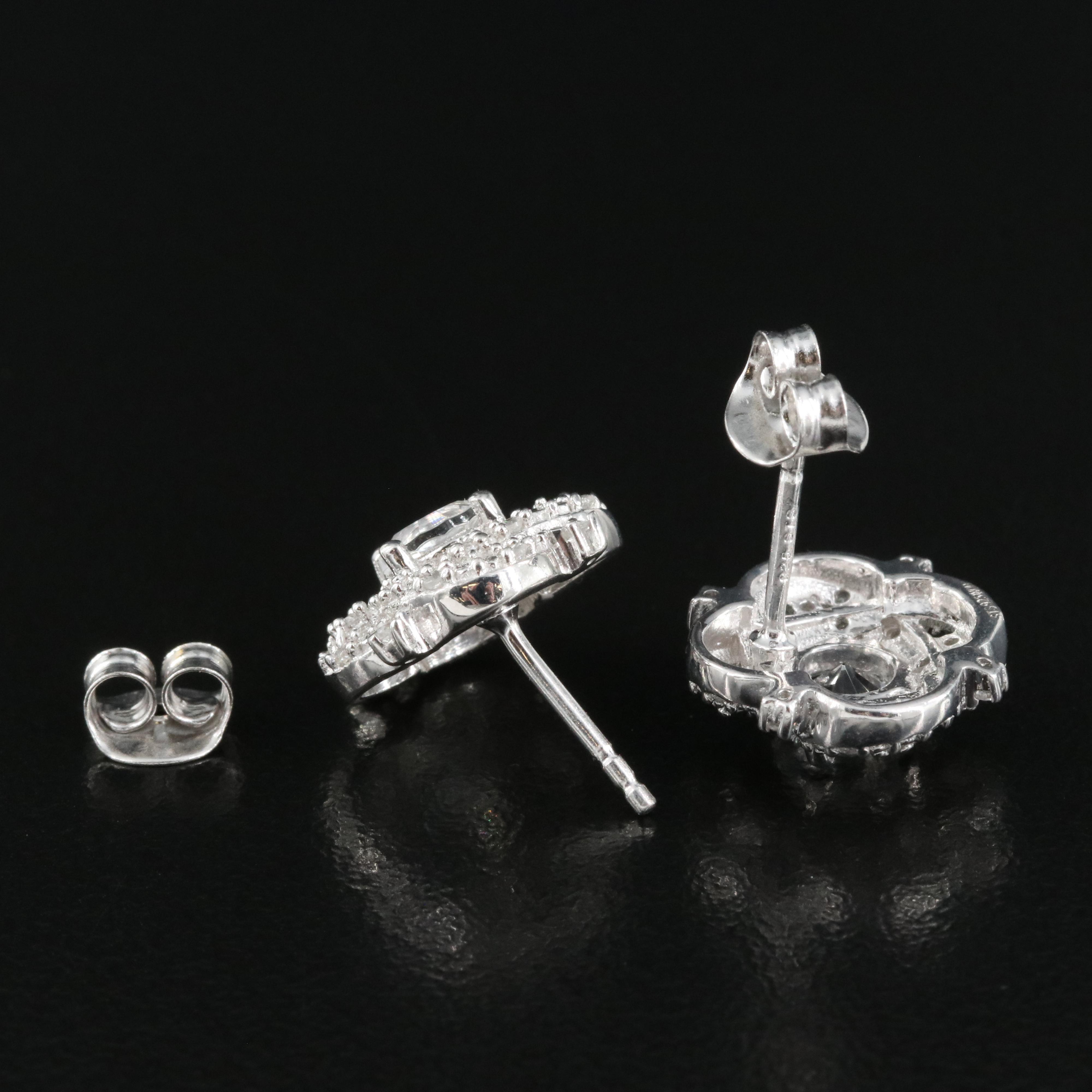 Sterling Petalite and Zircon Button Earrings