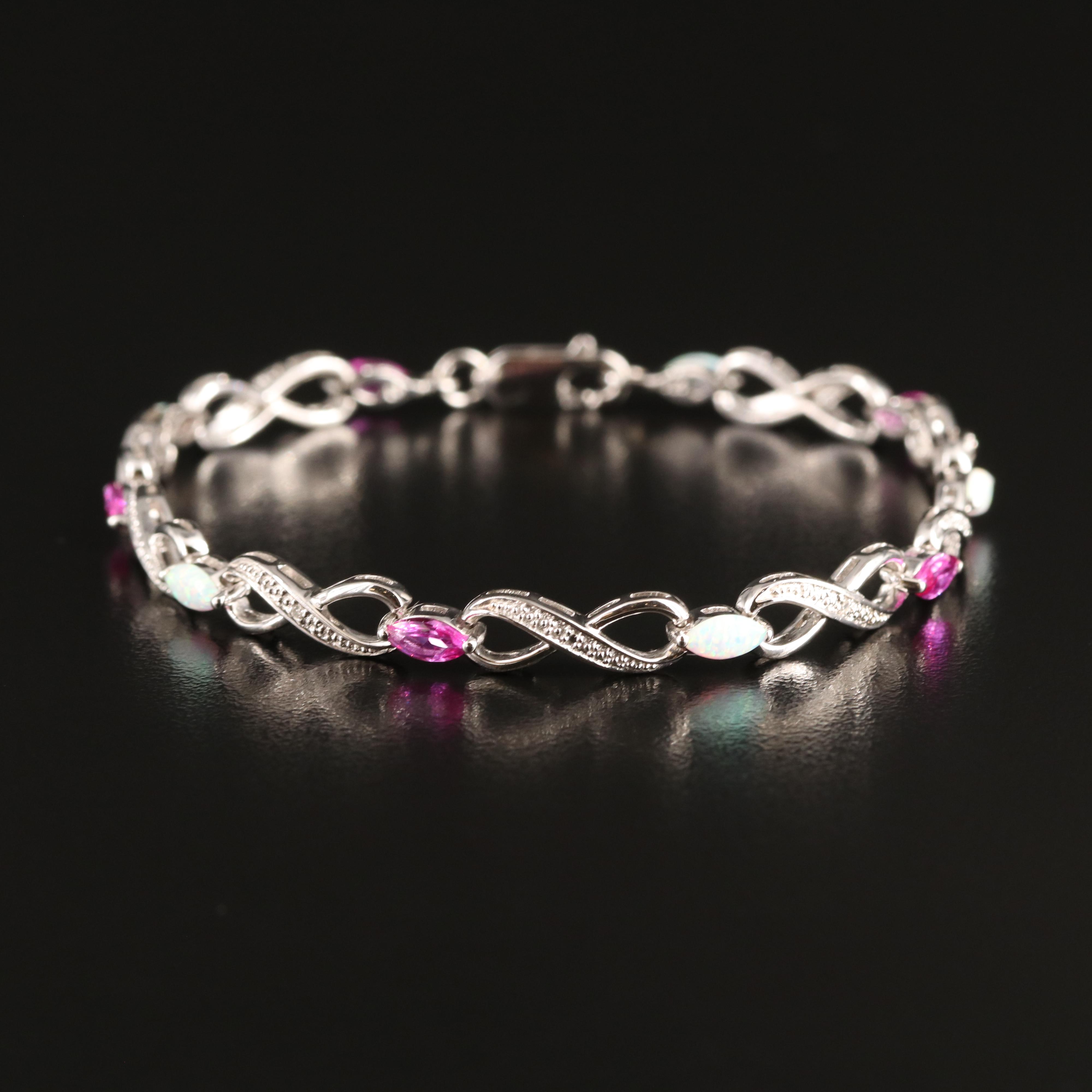 Sterling Sapphire, Opal and Diamond Infinity Bracelet