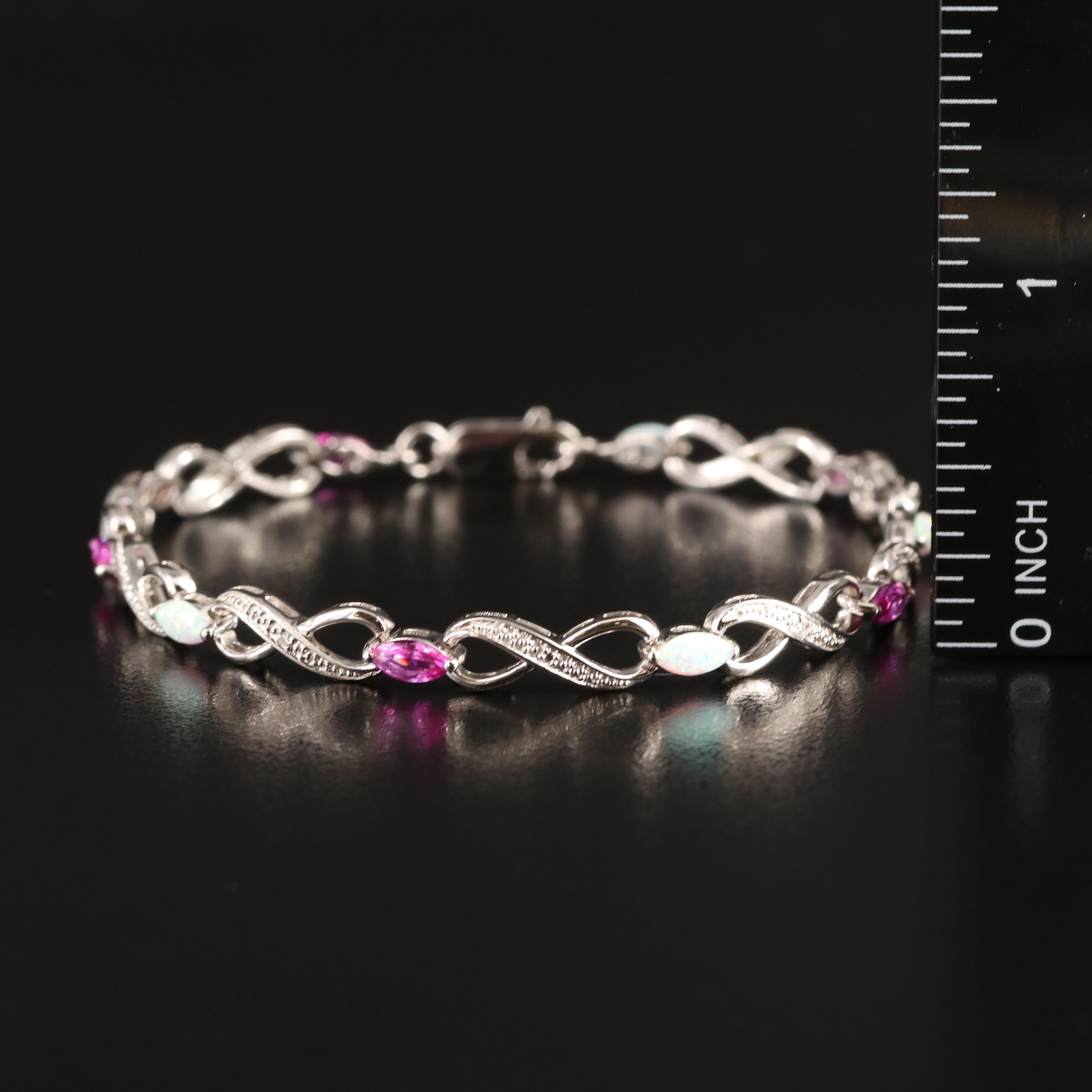 Sterling Sapphire, Opal and Diamond Infinity Bracelet