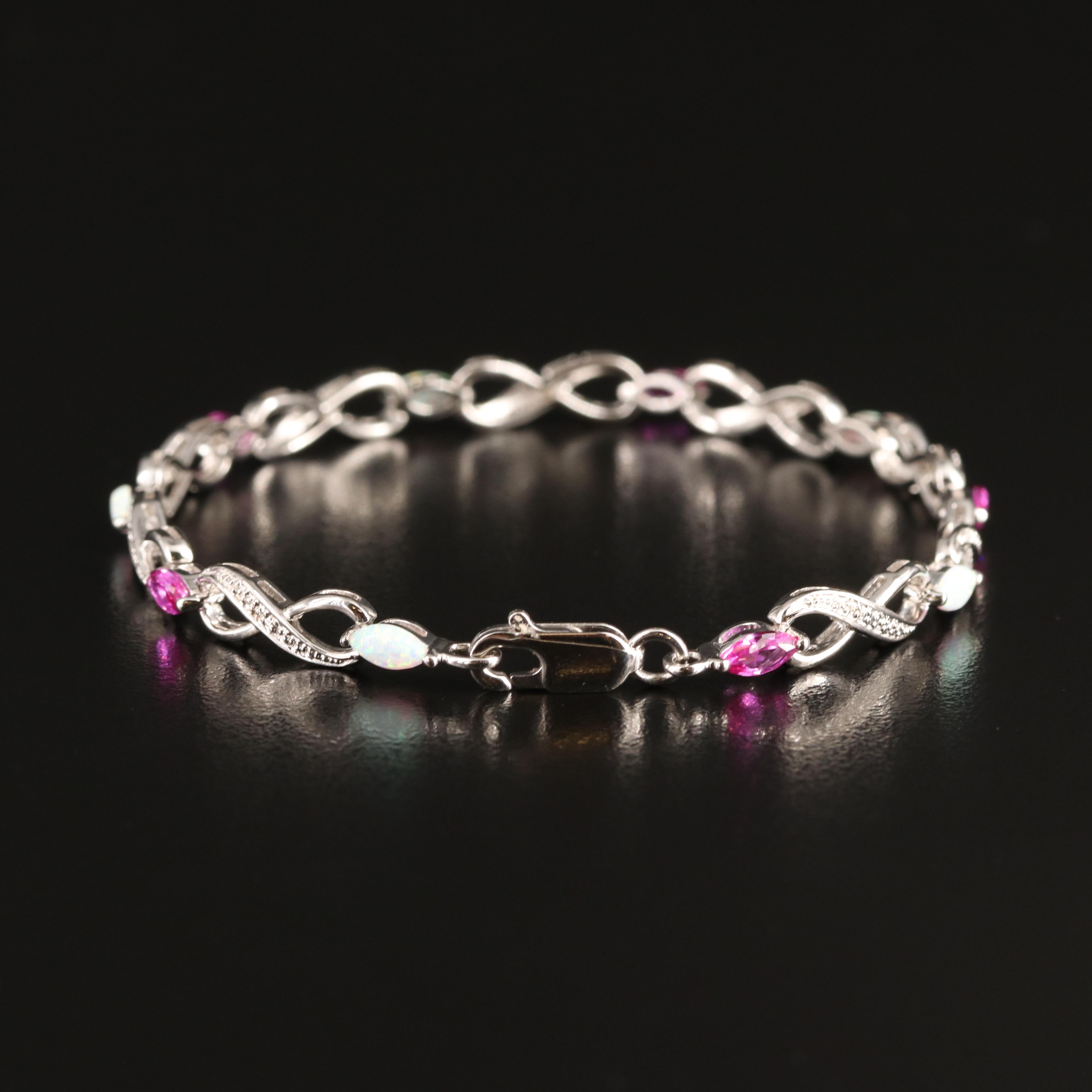 Sterling Sapphire, Opal and Diamond Infinity Bracelet