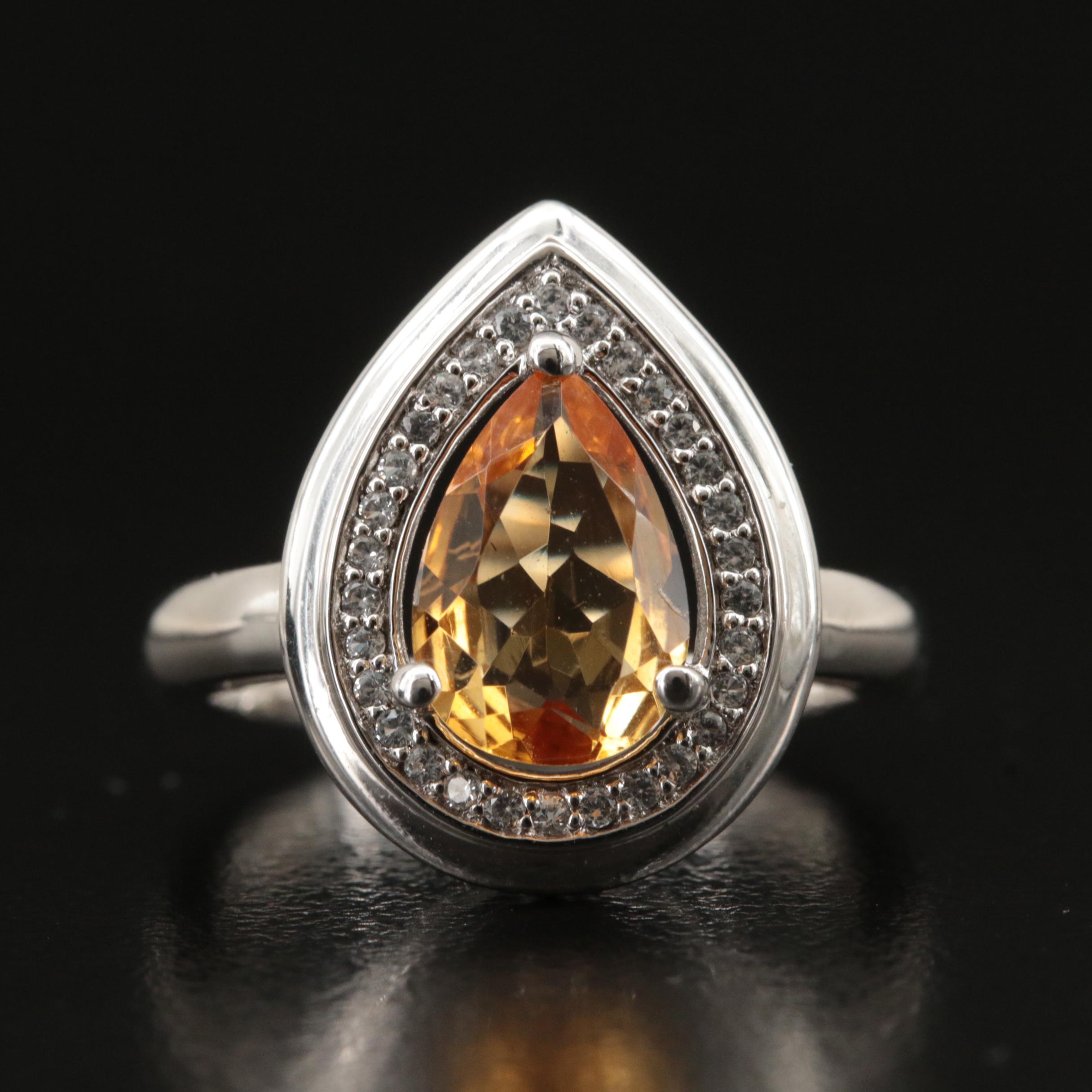 Sterling Citrine and White Sapphire Ring