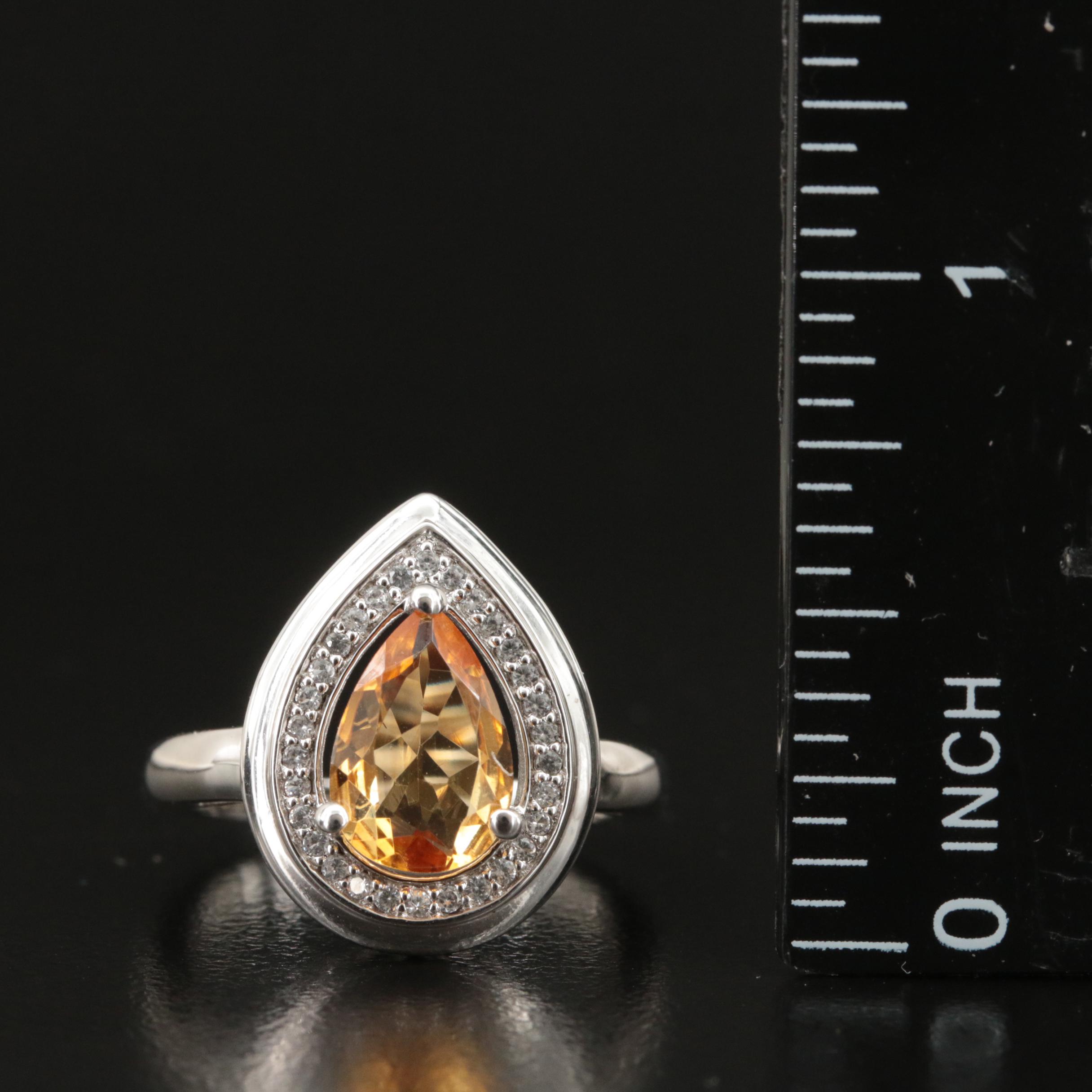 Sterling Citrine and White Sapphire Ring