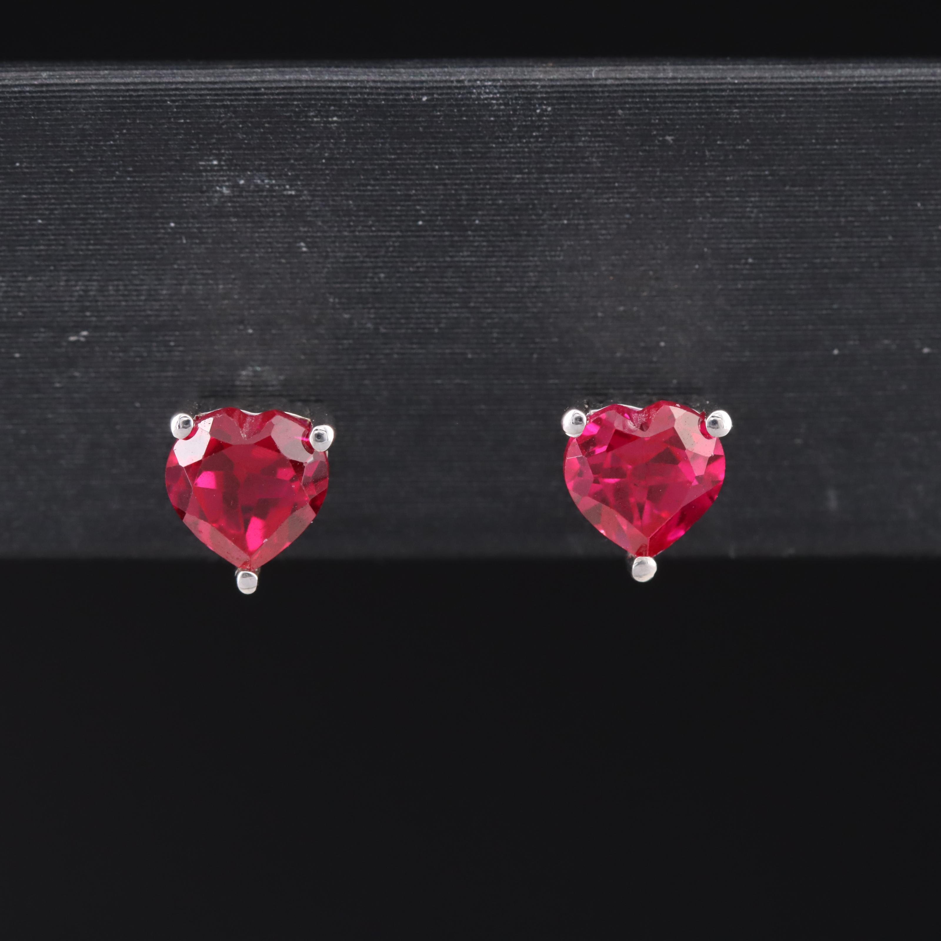 Sterling Ruby Stud Heart Earrings