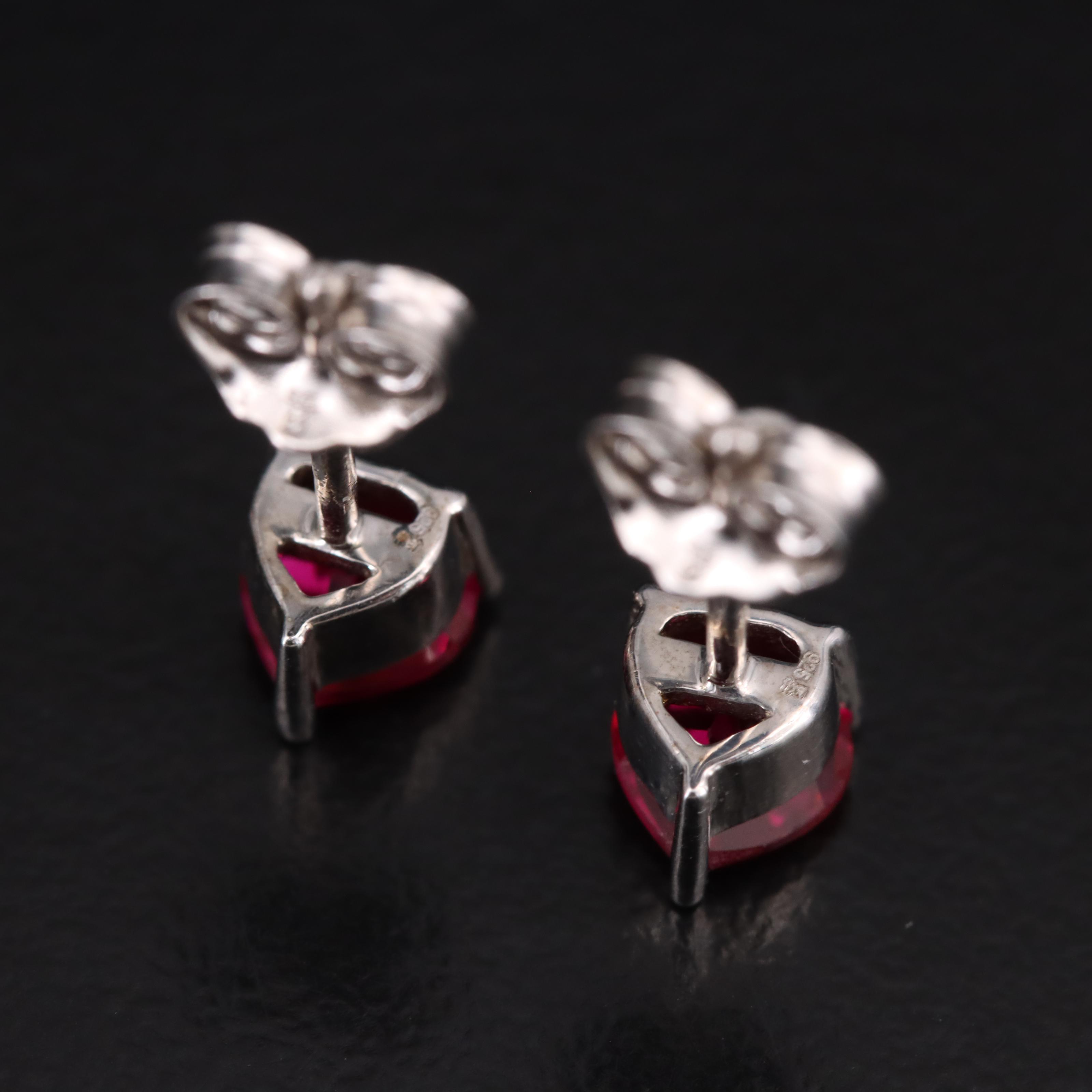Sterling Ruby Stud Heart Earrings