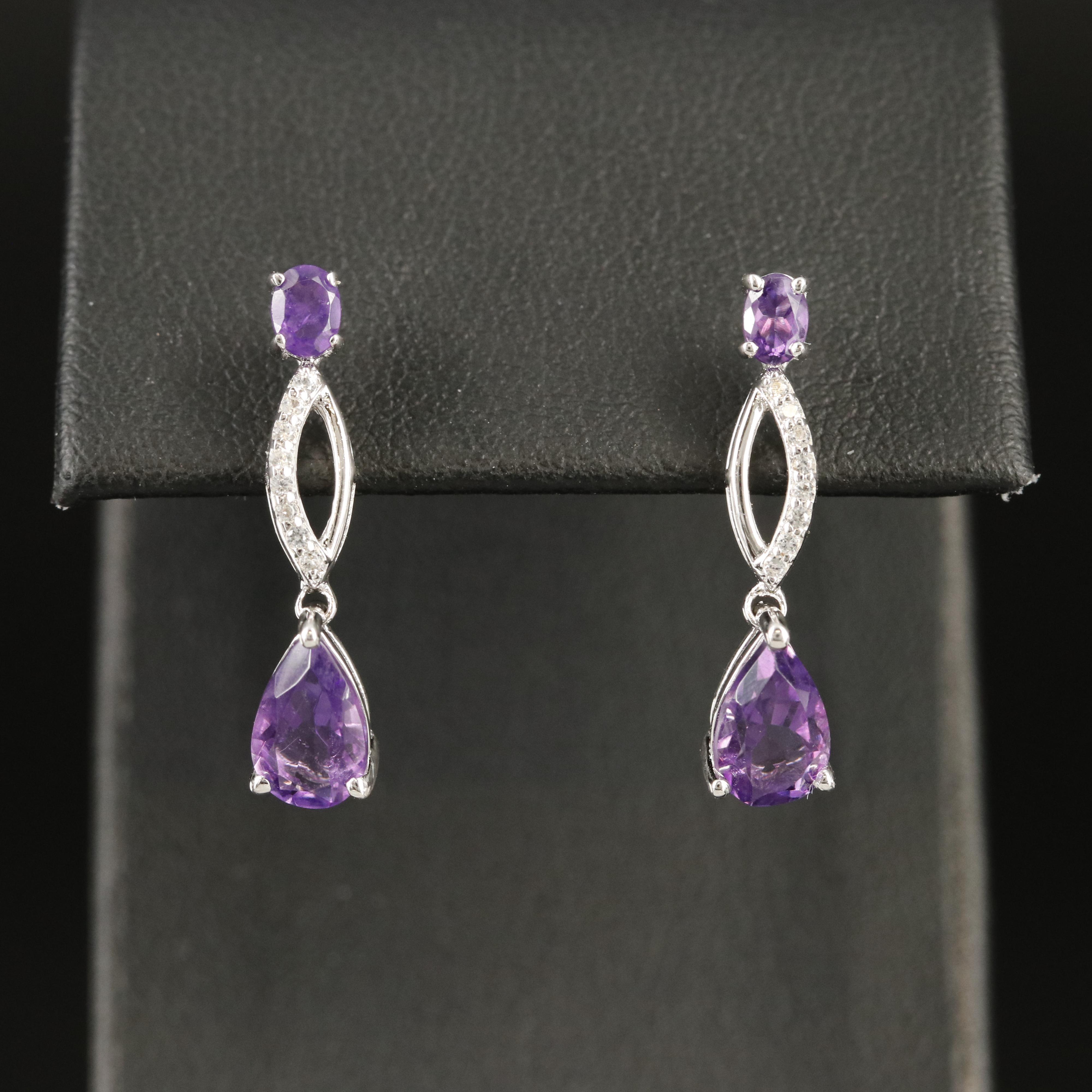 Sterling Amethyst and Diamond Earrings