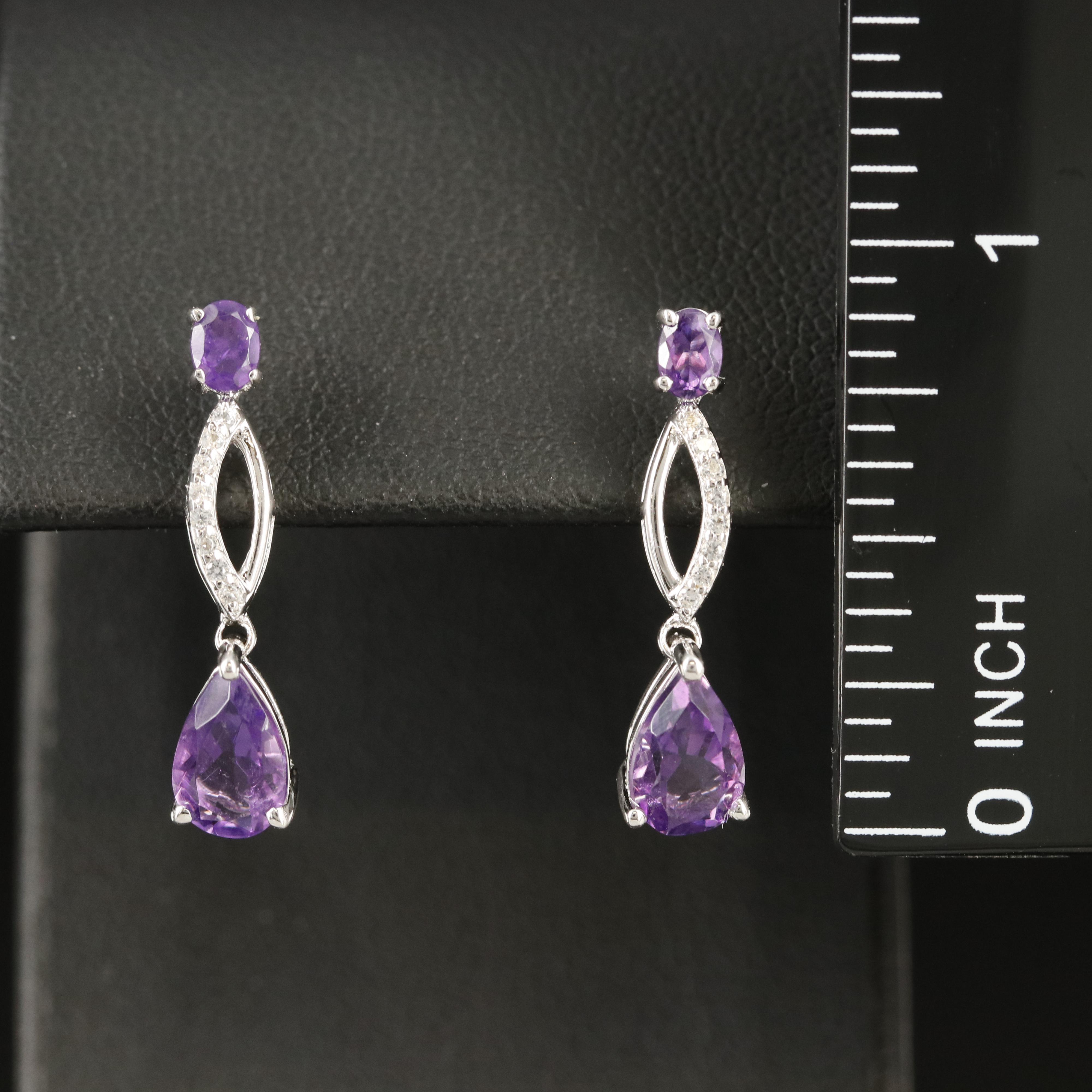 Sterling Amethyst and Diamond Earrings