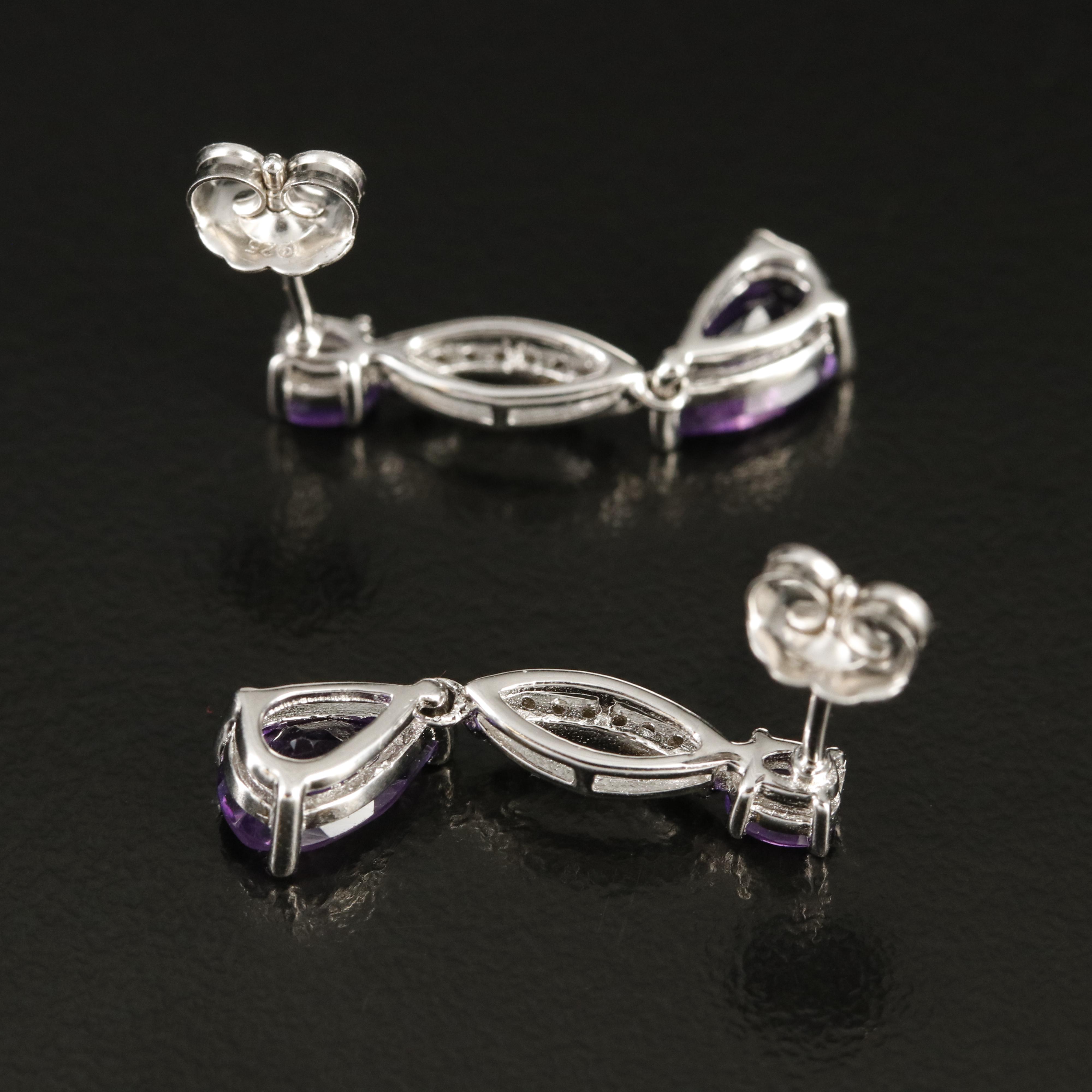 Sterling Amethyst and Diamond Earrings