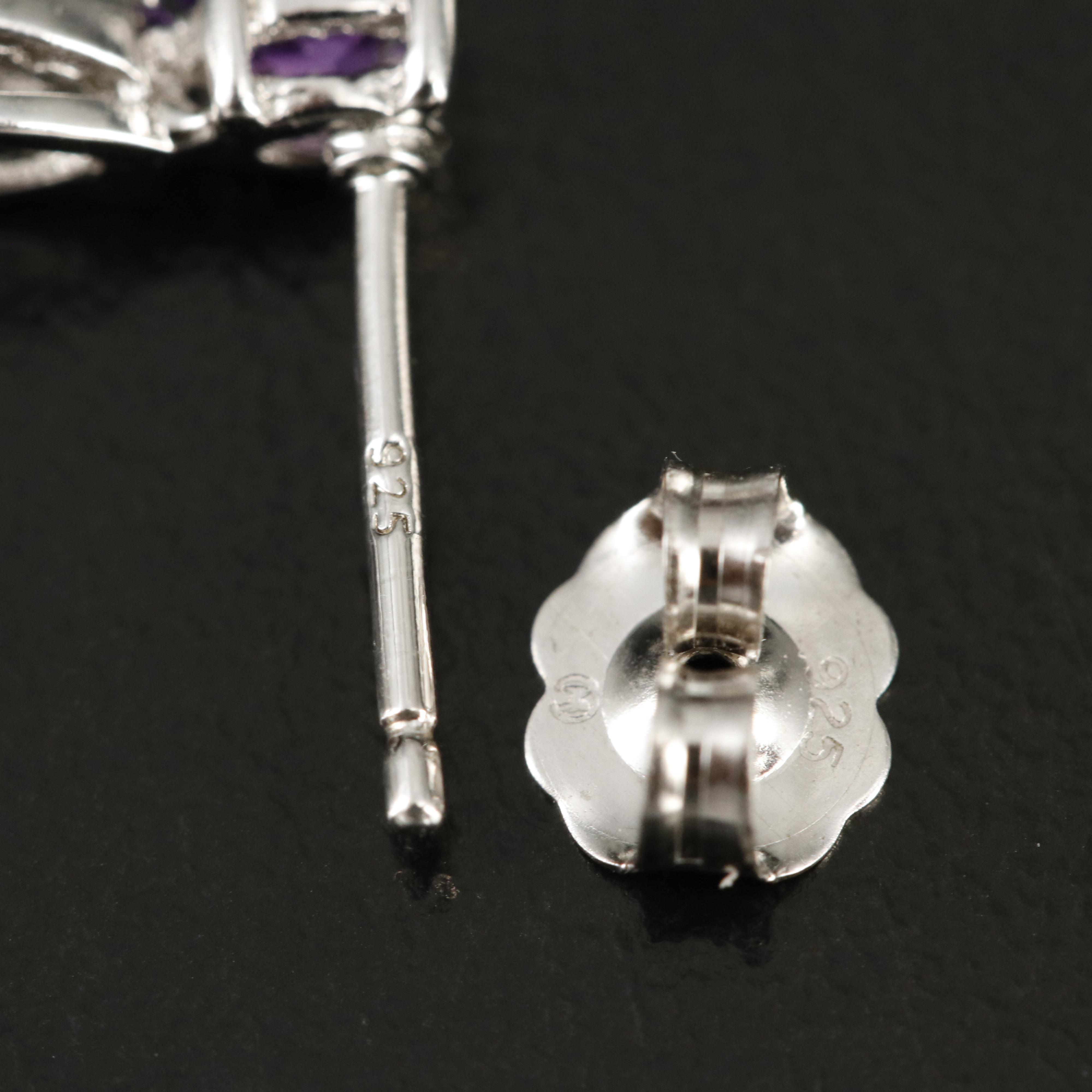 Sterling Amethyst and Diamond Earrings