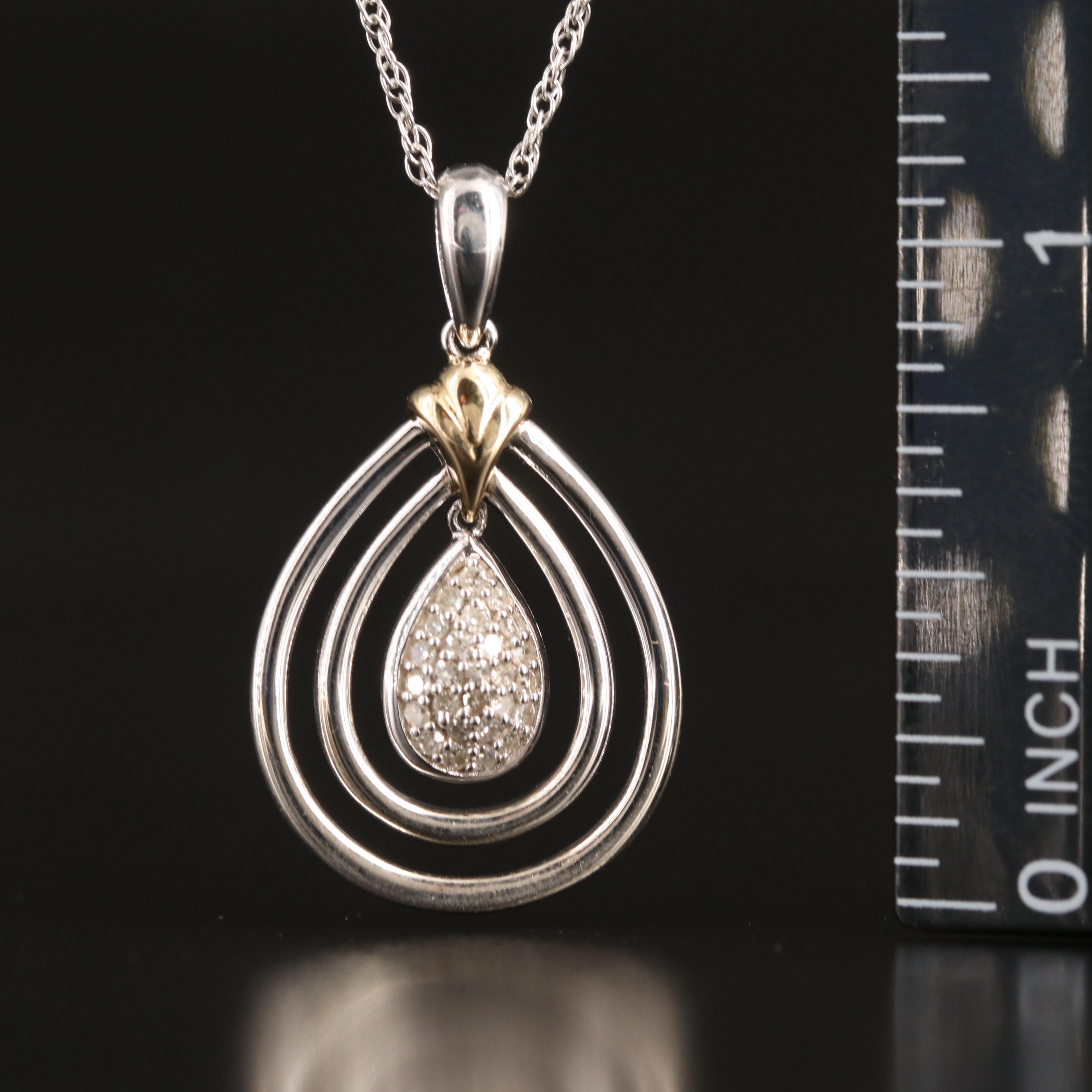 Sterling Diamond Teardrop Pendant Necklace with 14K Accent