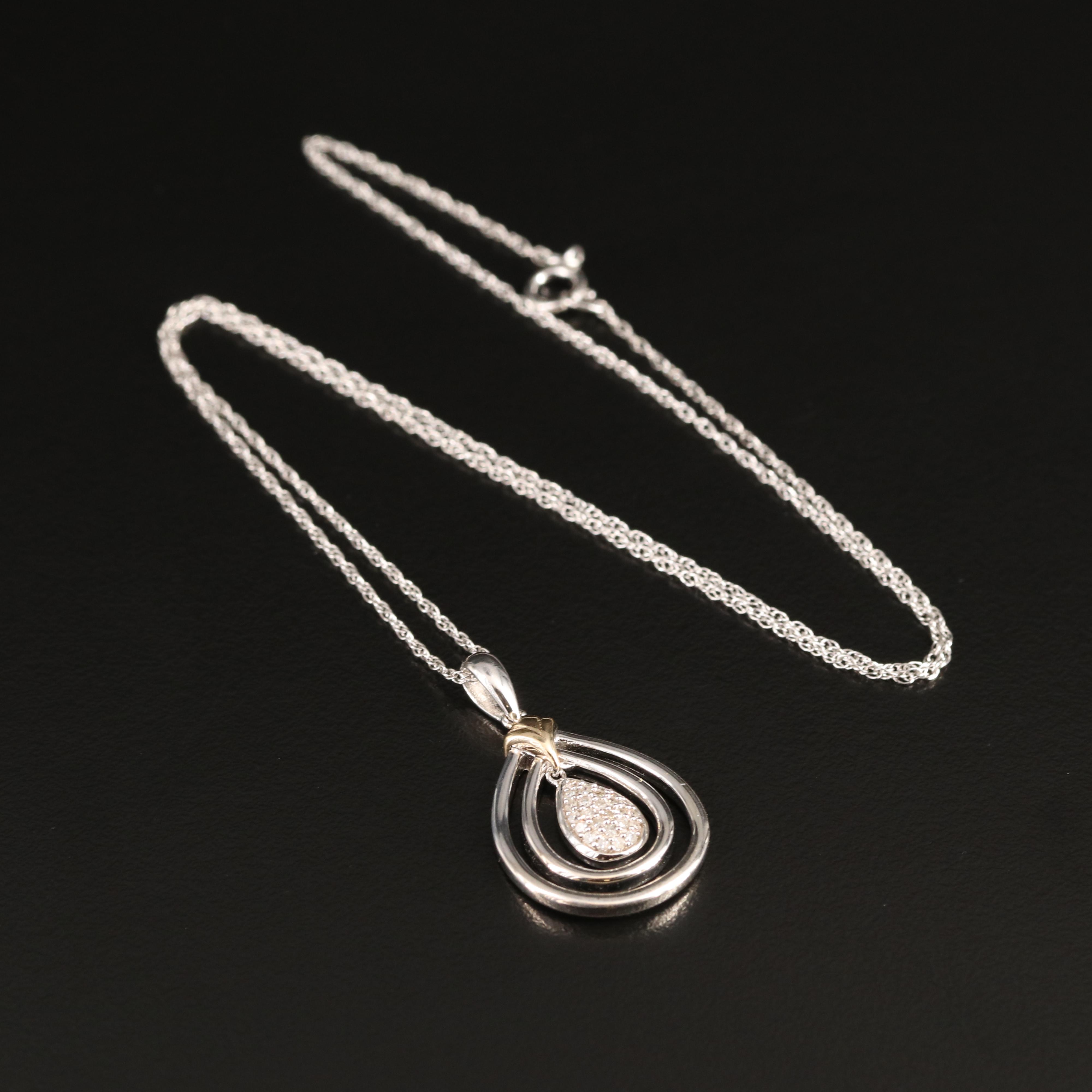 Sterling Diamond Teardrop Pendant Necklace with 14K Accent