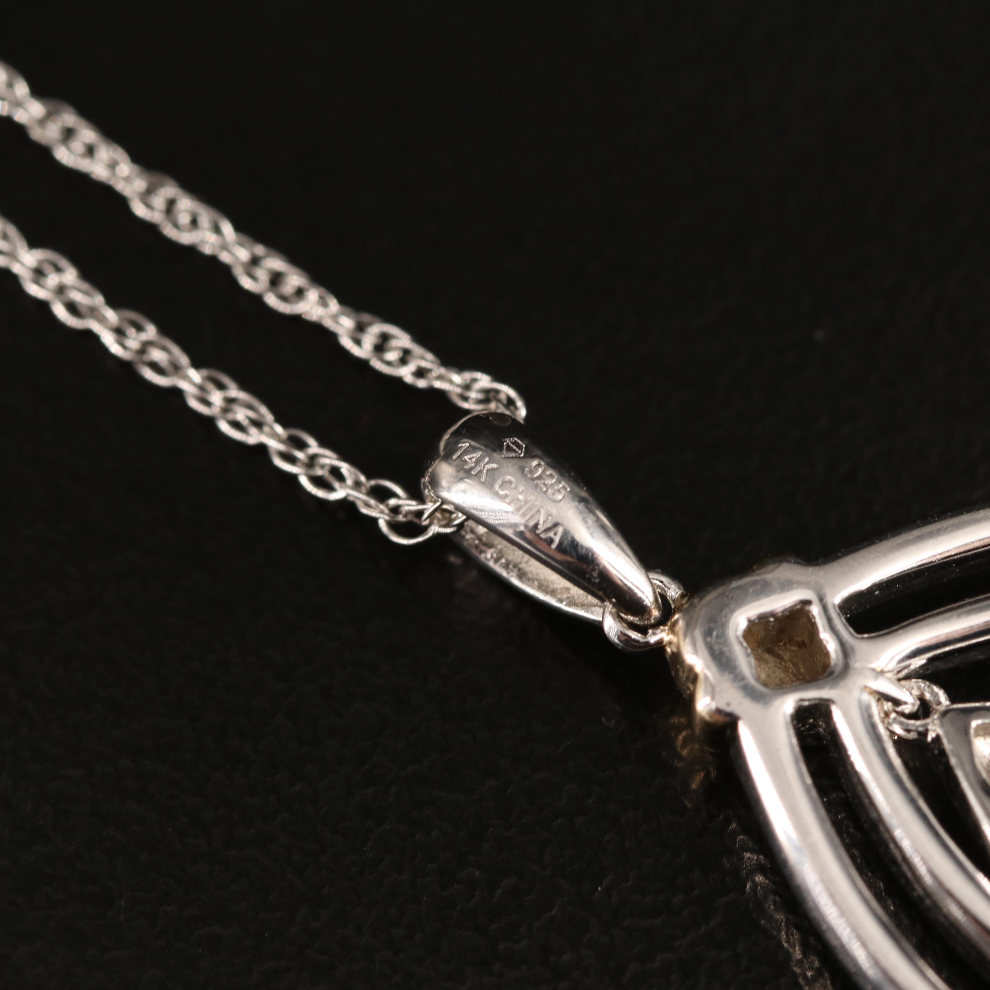 Sterling Diamond Teardrop Pendant Necklace with 14K Accent