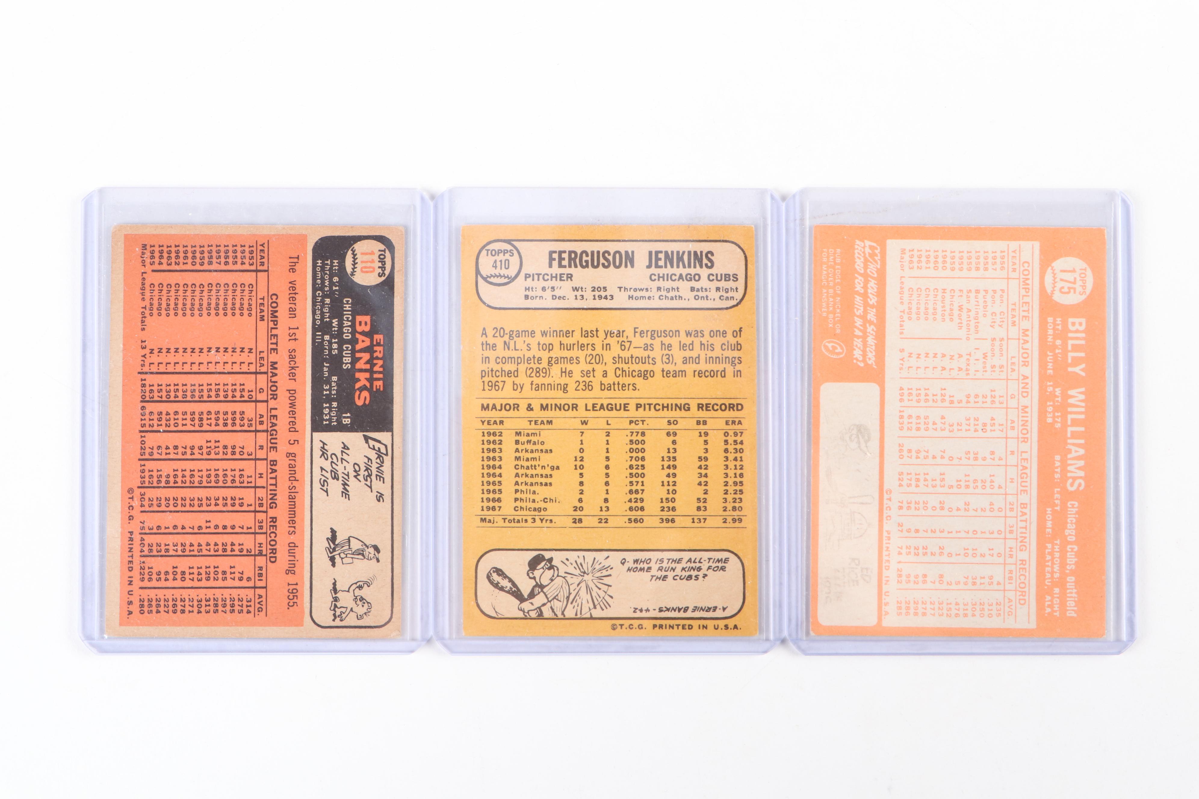 Topps Chicago Cubs Baseball Cards with Banks, Williams, Jenkins, 1960s–1970s