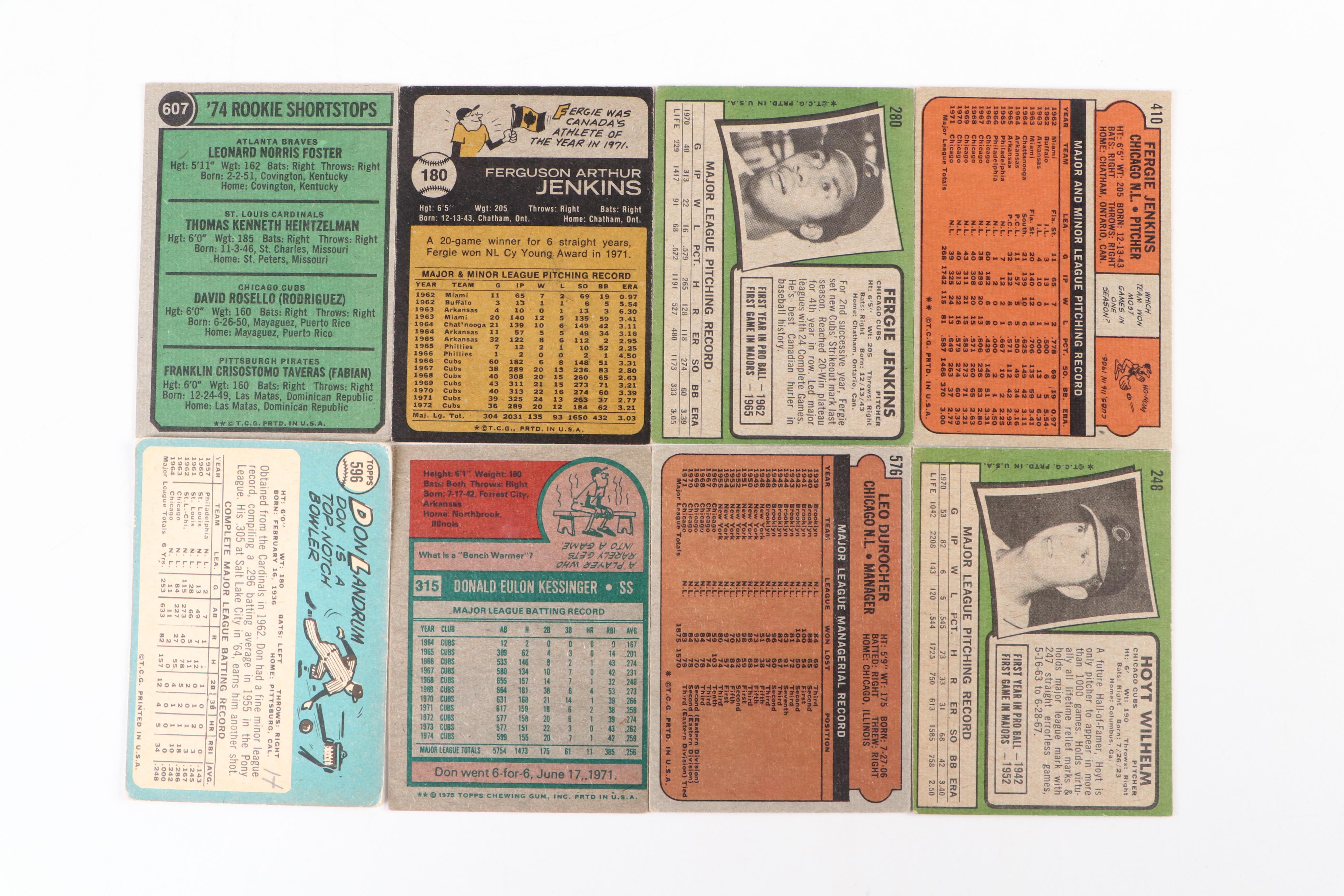 Topps Chicago Cubs Baseball Cards with Banks, Williams, Jenkins, 1960s–1970s