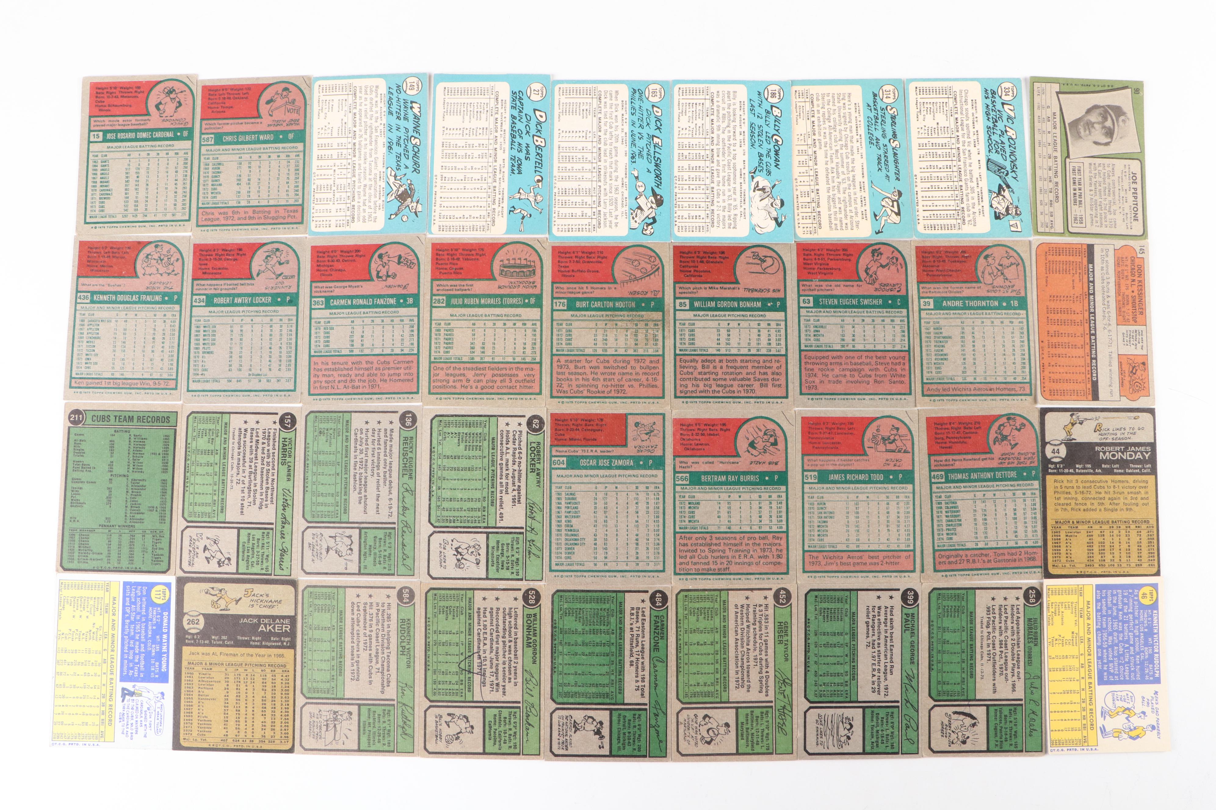 Topps Chicago Cubs Baseball Cards with Banks, Williams, Jenkins, 1960s–1970s