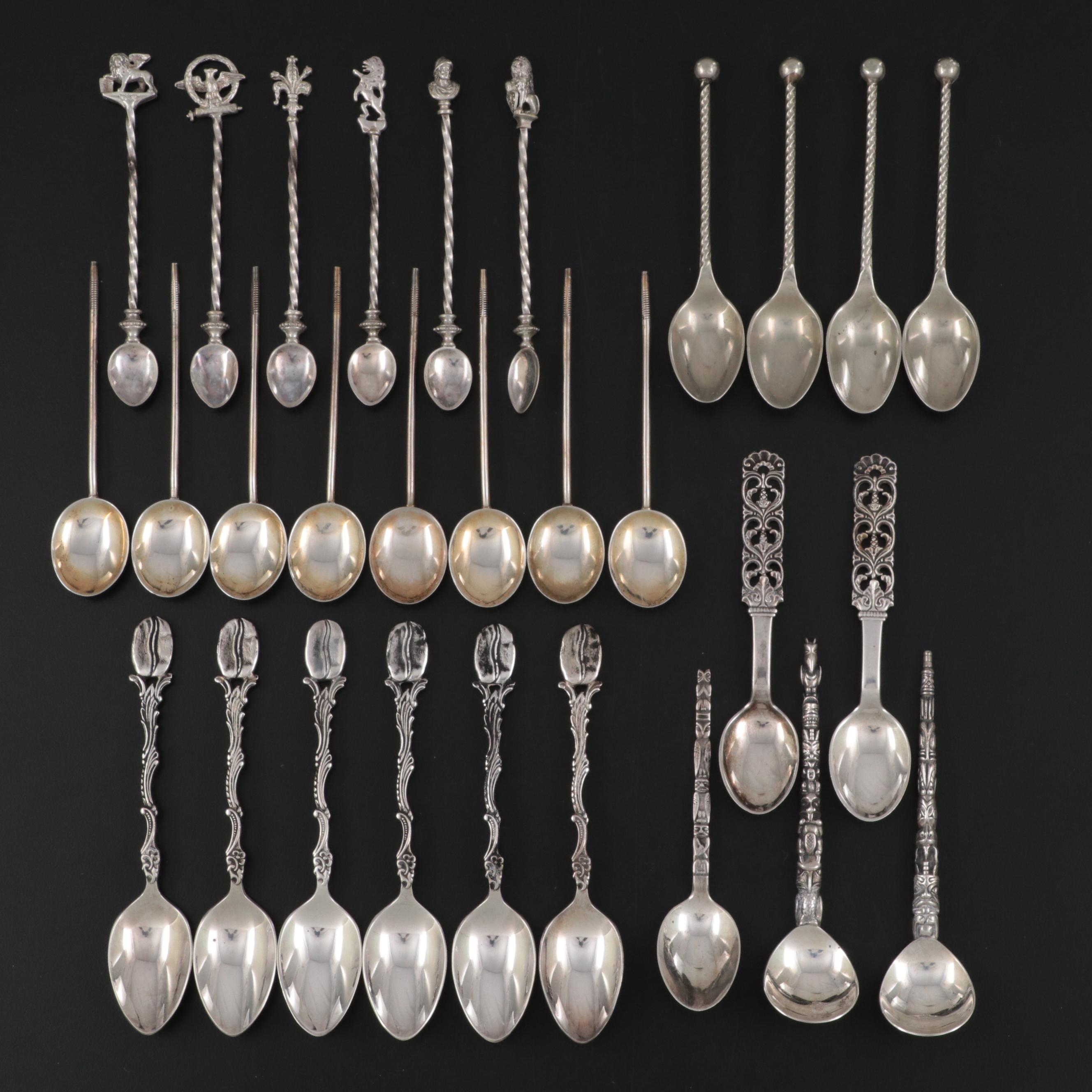 William Suckling Enameled Sterling Spoons with Demitasse Spoon Collection