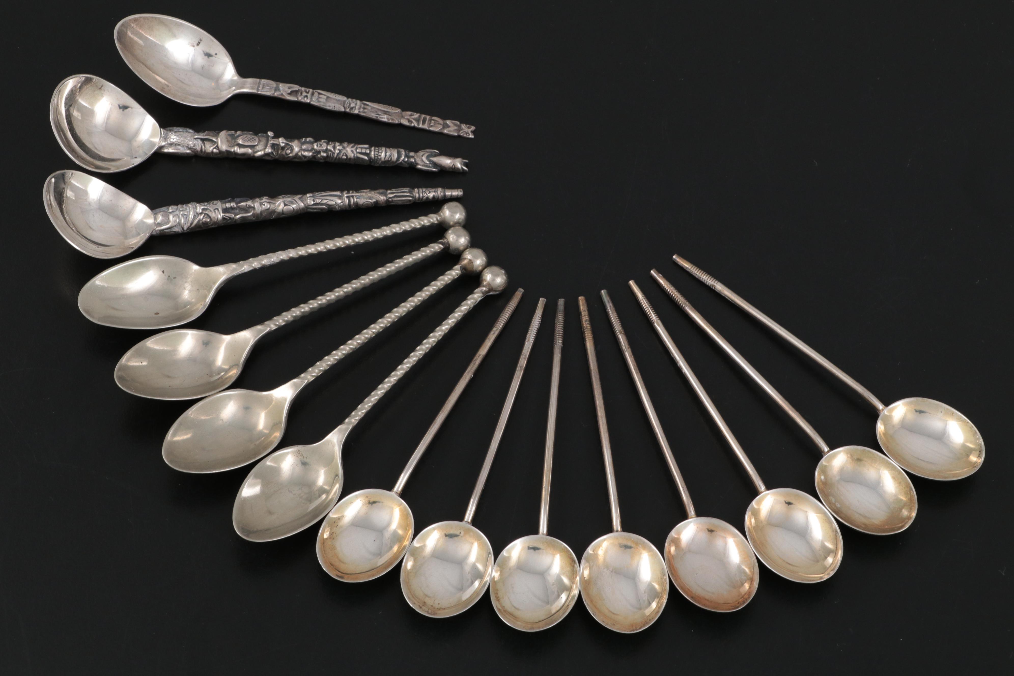 William Suckling Enameled Sterling Spoons with Demitasse Spoon Collection