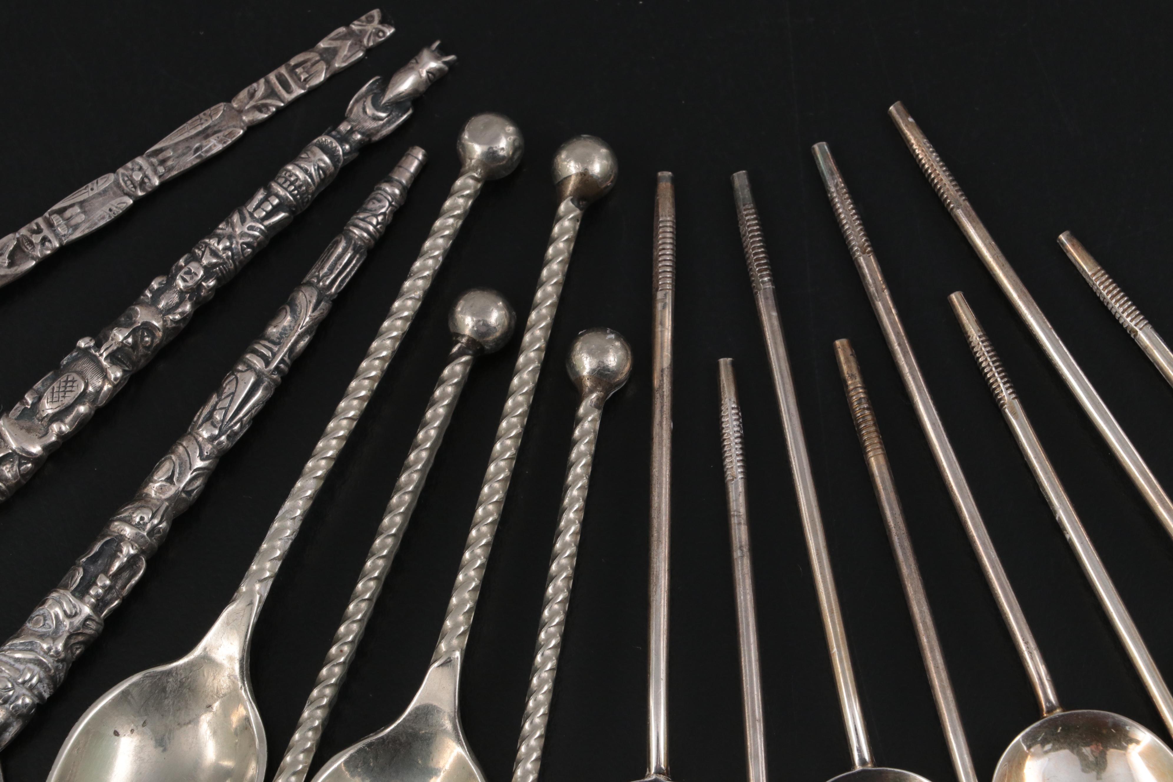 William Suckling Enameled Sterling Spoons with Demitasse Spoon Collection