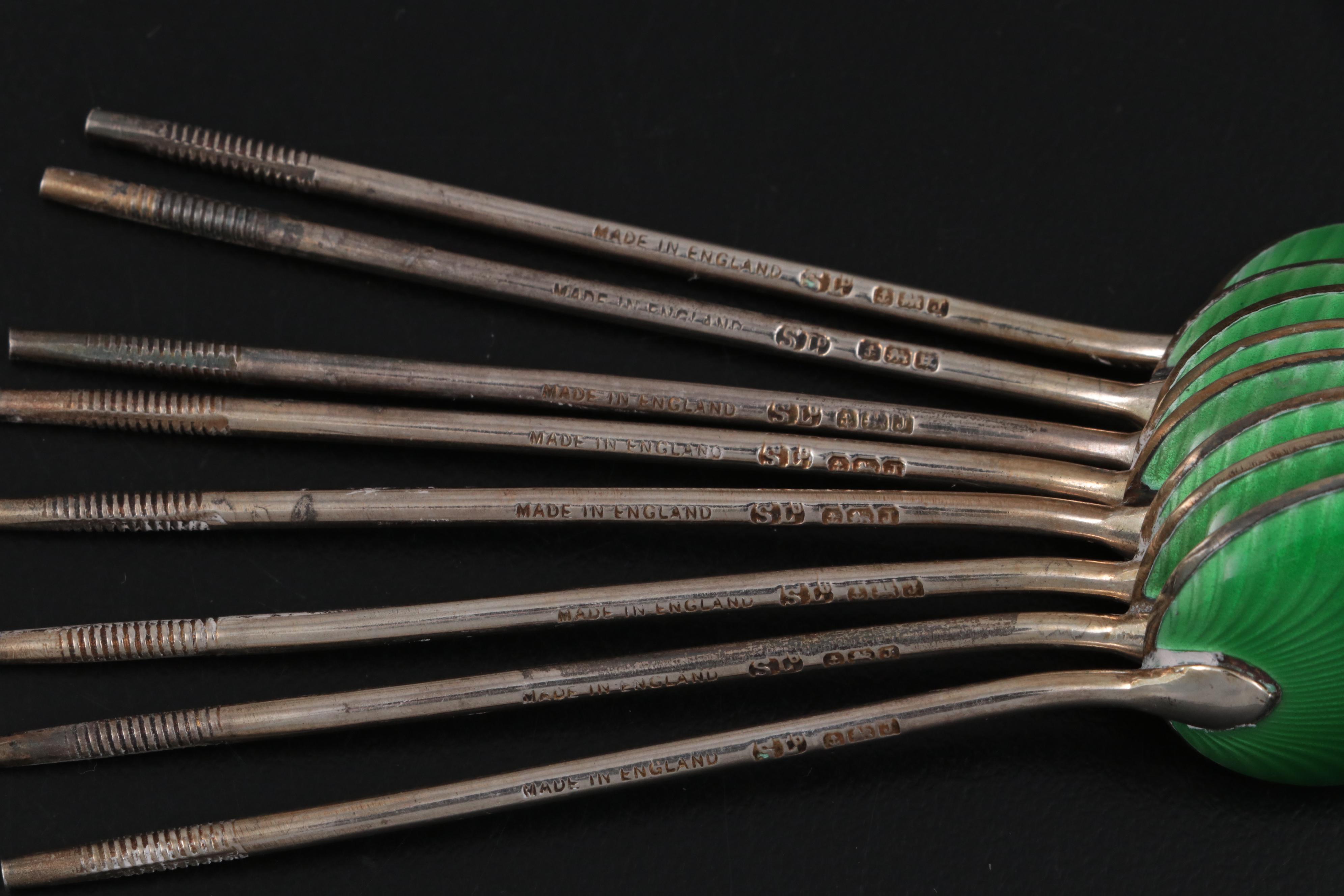 William Suckling Enameled Sterling Spoons with Demitasse Spoon Collection