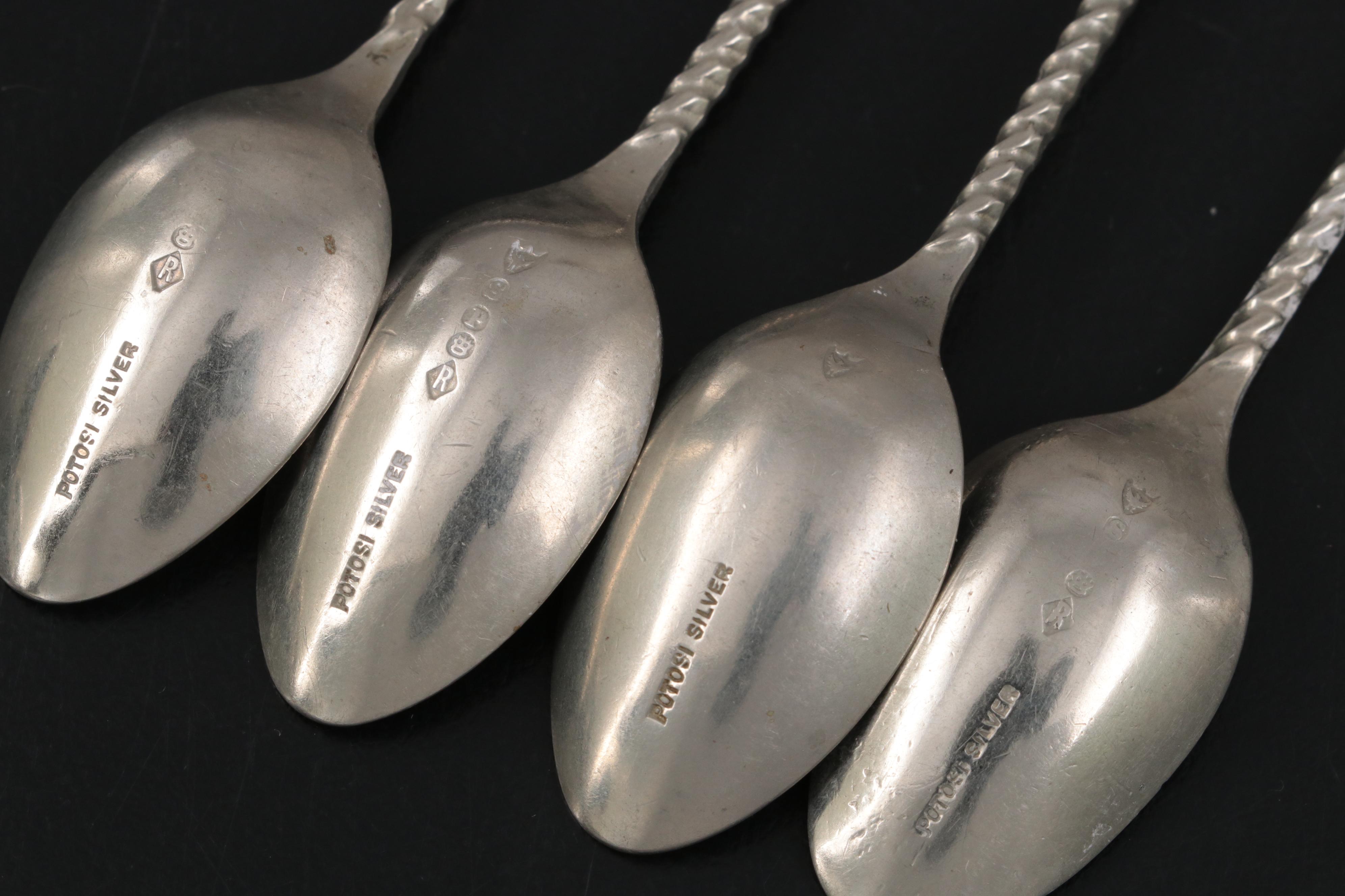 William Suckling Enameled Sterling Spoons with Demitasse Spoon Collection