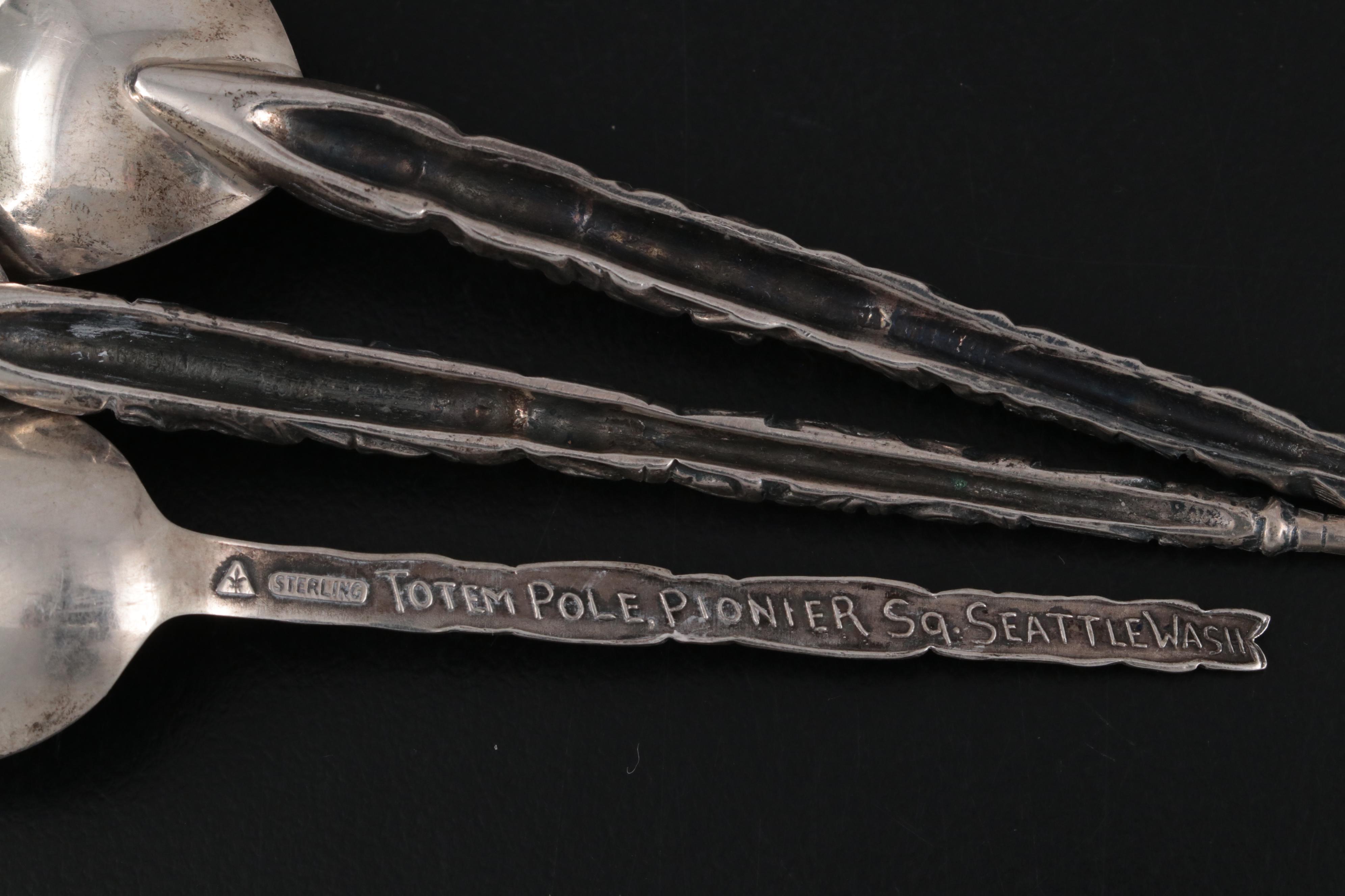 William Suckling Enameled Sterling Spoons with Demitasse Spoon Collection