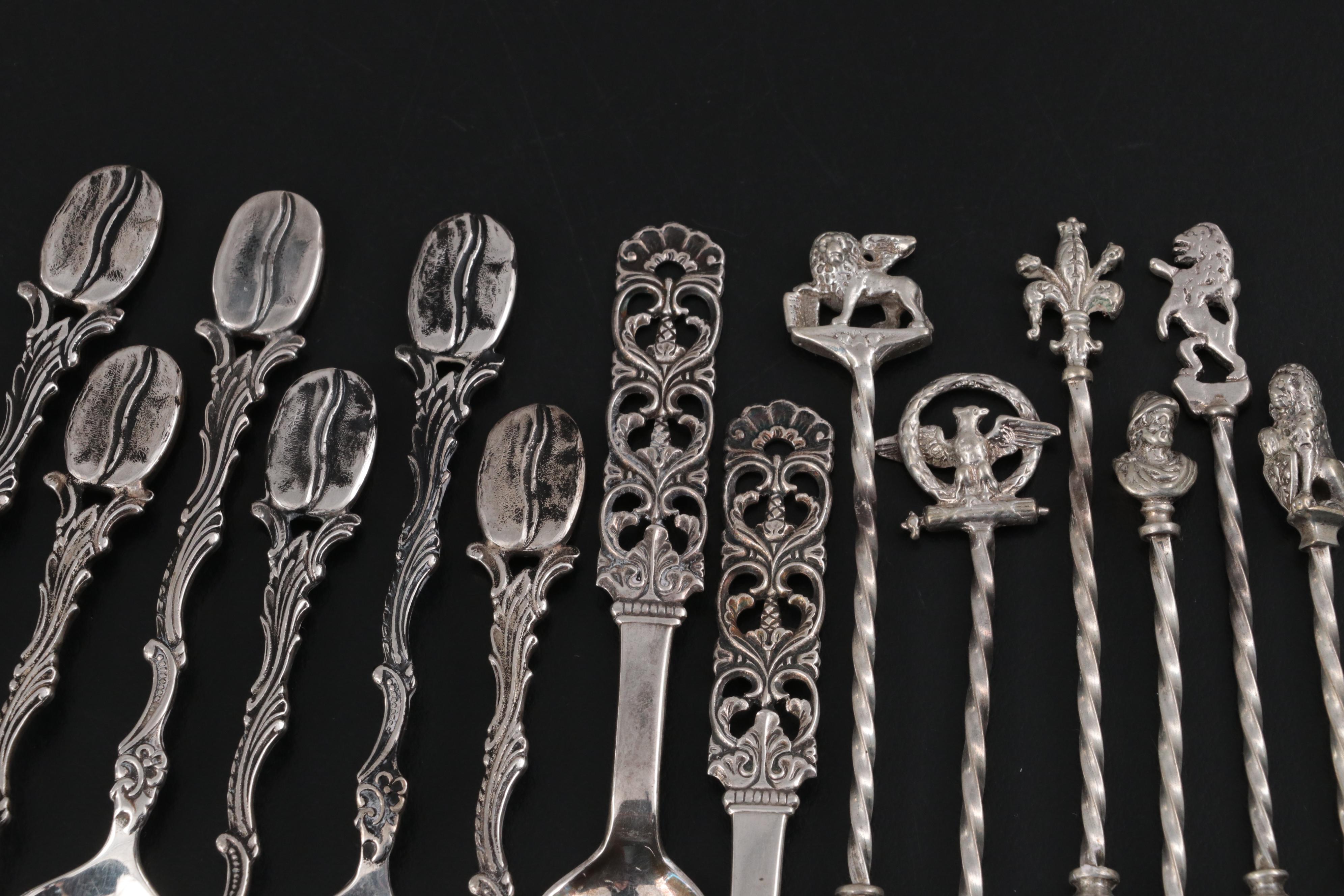 William Suckling Enameled Sterling Spoons with Demitasse Spoon Collection