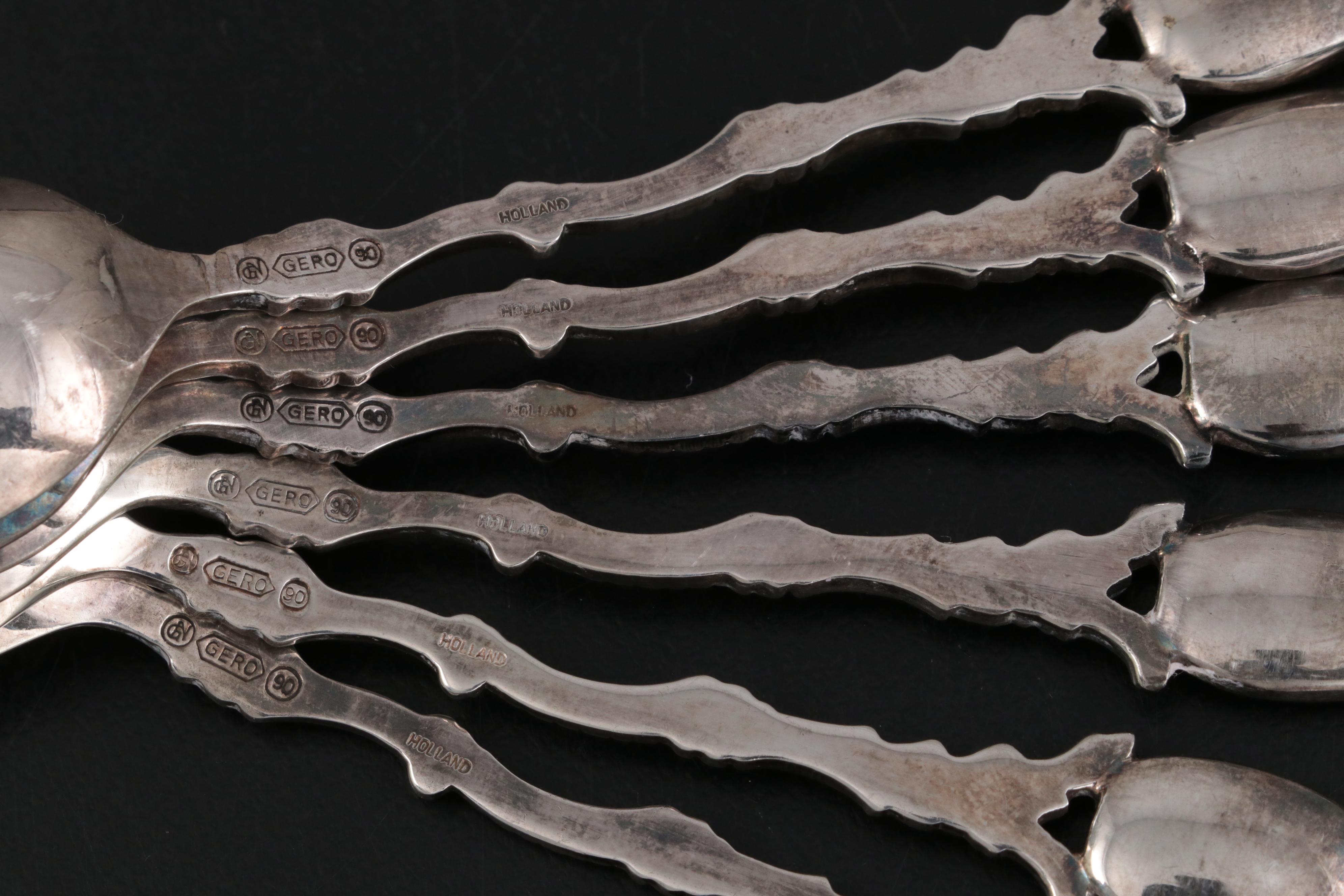 William Suckling Enameled Sterling Spoons with Demitasse Spoon Collection