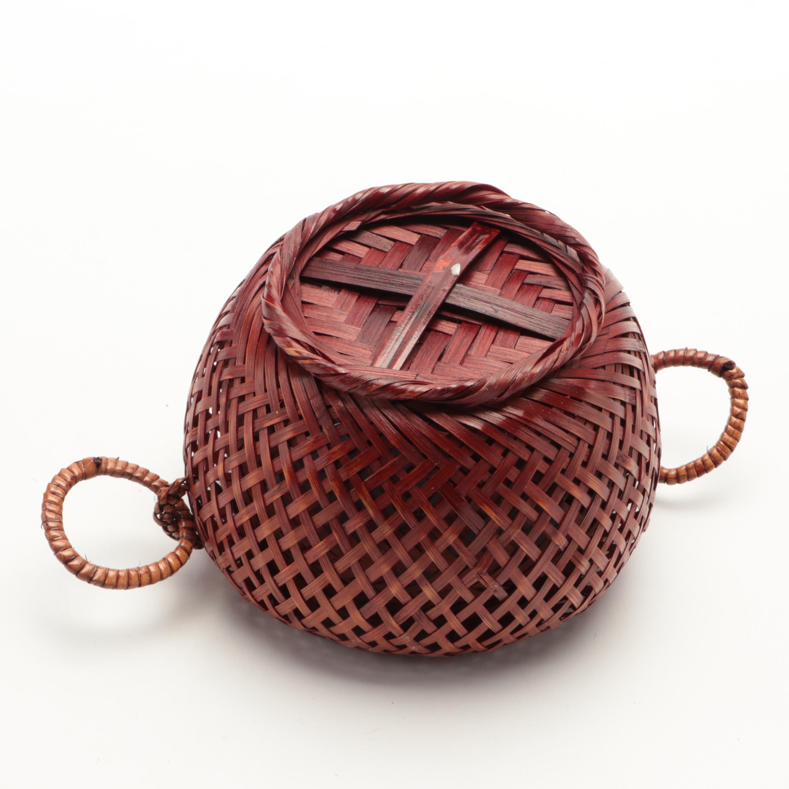 Southwestern Style Basket with Other Wicker Woven Baskets