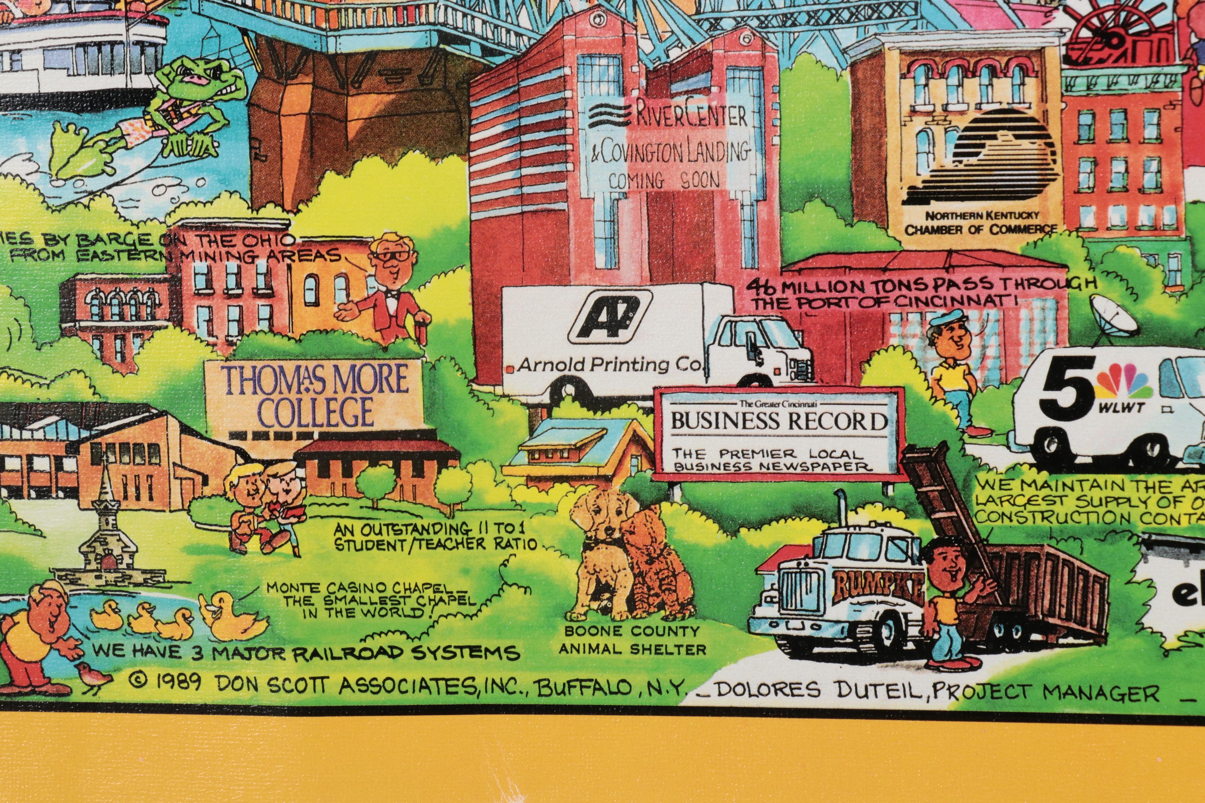 Laura Urquhart Offset Lithograph Pictorial Maps "Cincinnati, USA," 1989