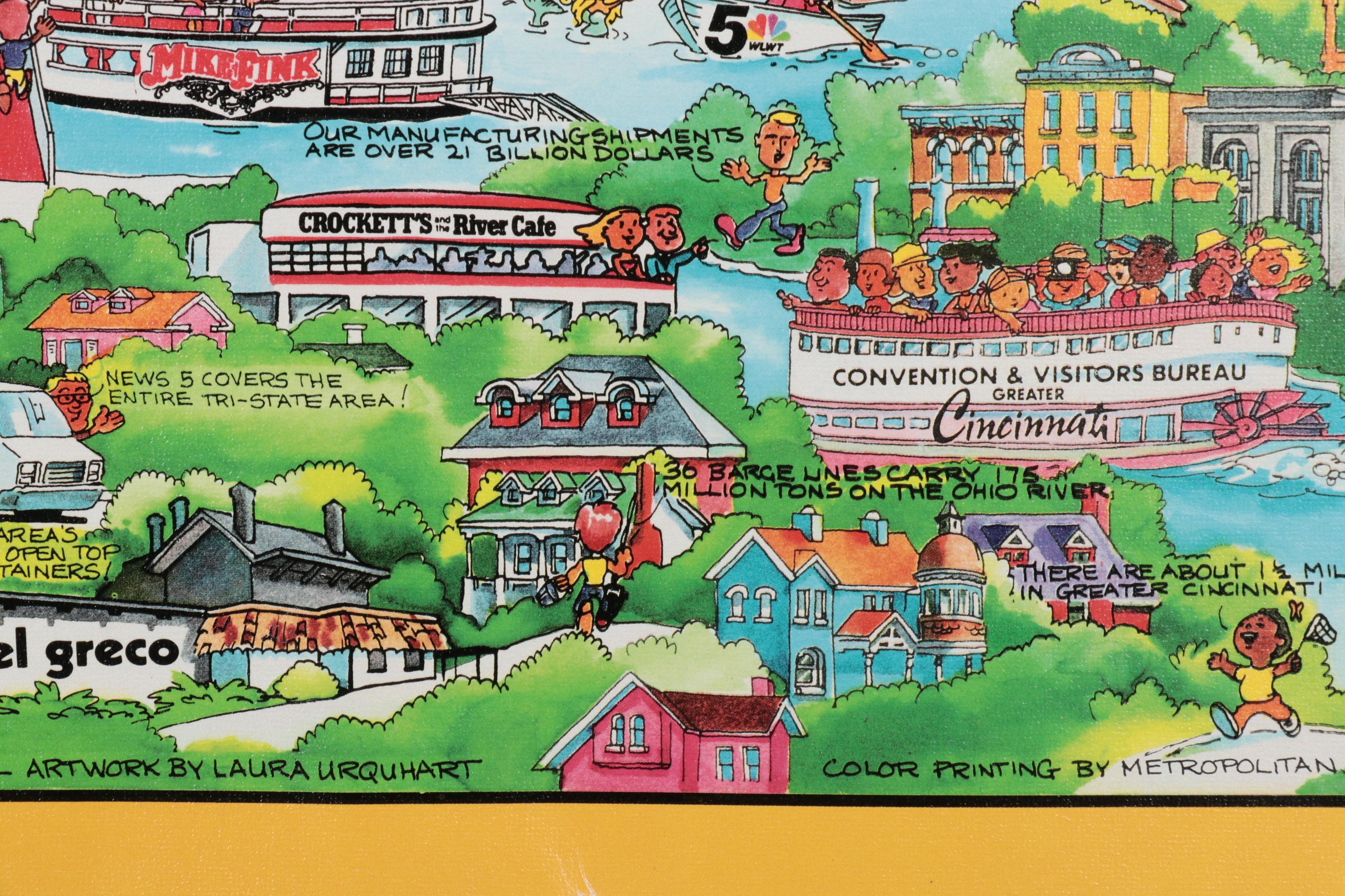 Laura Urquhart Offset Lithograph Pictorial Maps "Cincinnati, USA," 1989