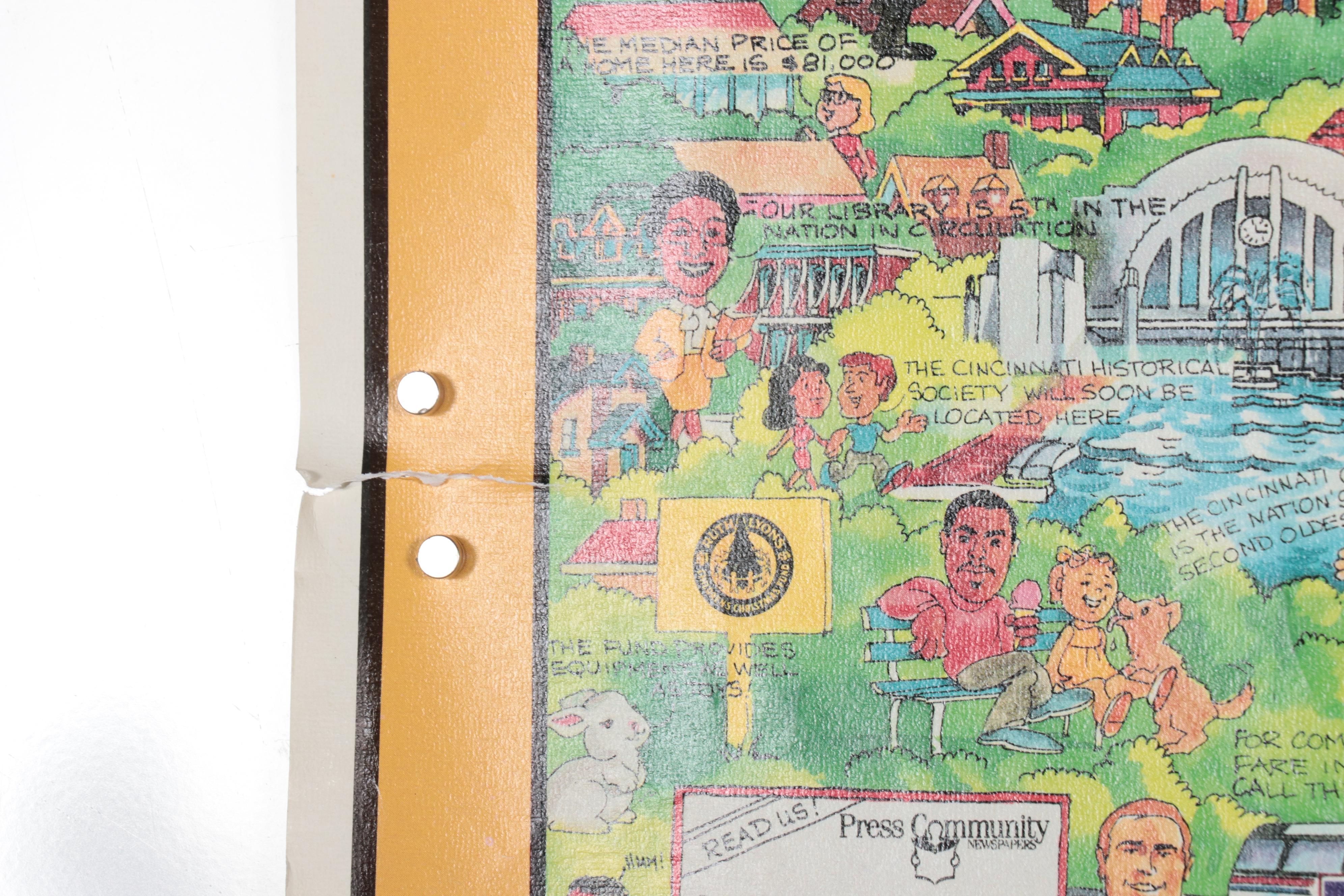 Laura Urquhart Offset Lithograph Pictorial Maps "Cincinnati, USA," 1989