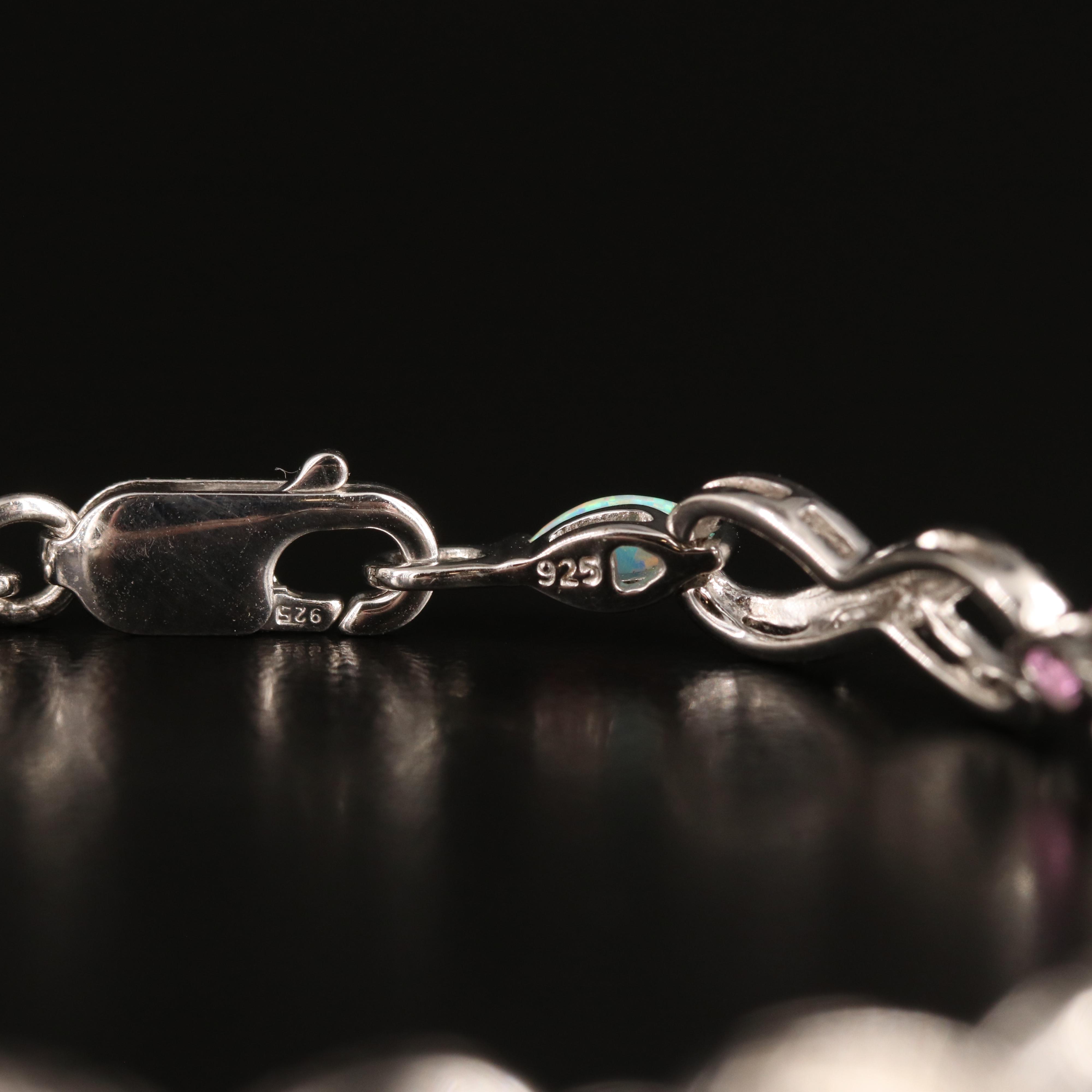 Sterling Pink Sapphire, Opal and Diamond Bracelet
