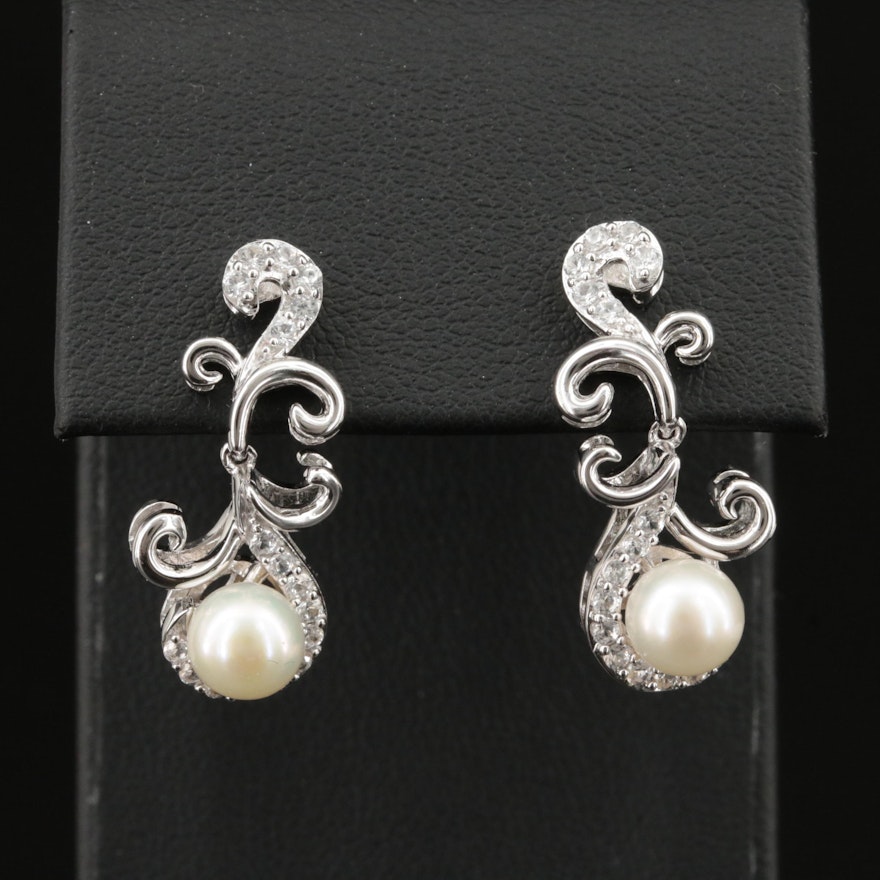 Sterling Pearl and White Sapphire Earrings