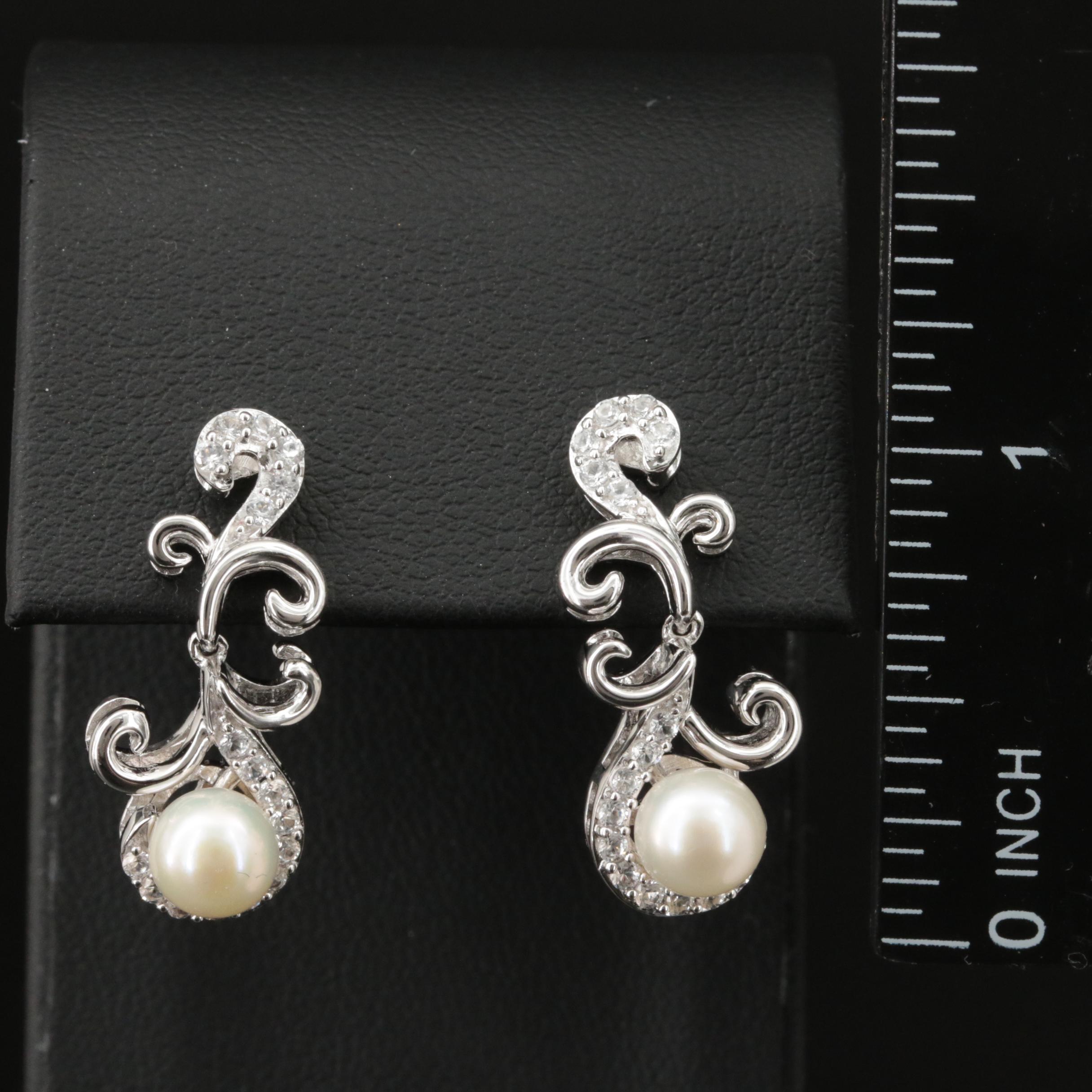 Sterling Pearl and White Sapphire Earrings