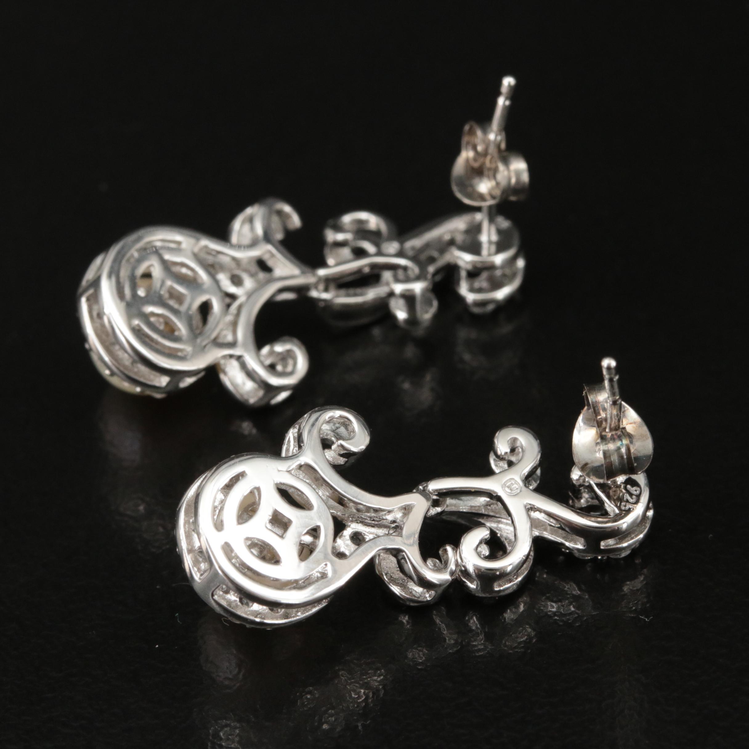Sterling Pearl and White Sapphire Earrings