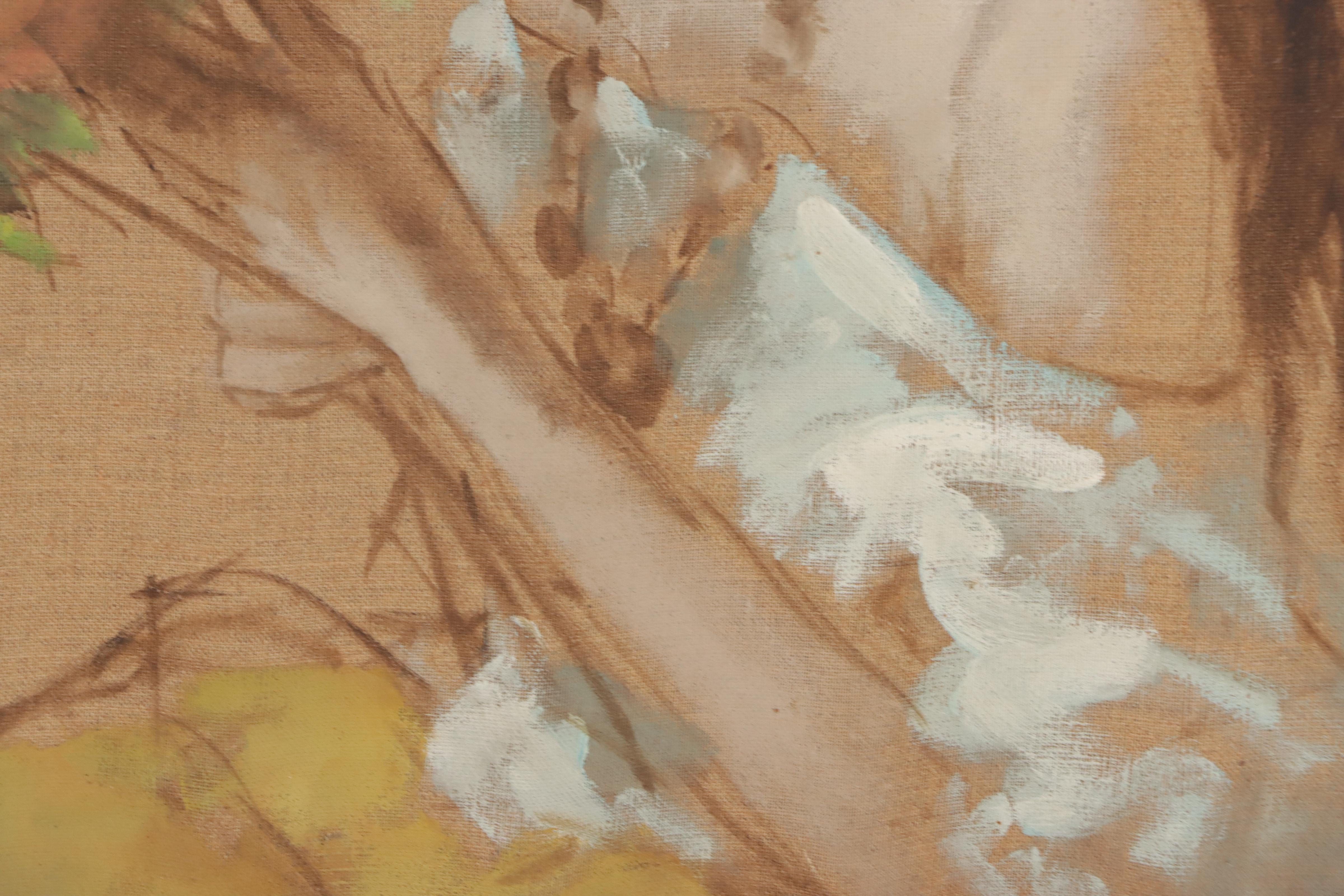 Alex Schloss Oil Painting of a Woman with Flowers, Mid-20th Century