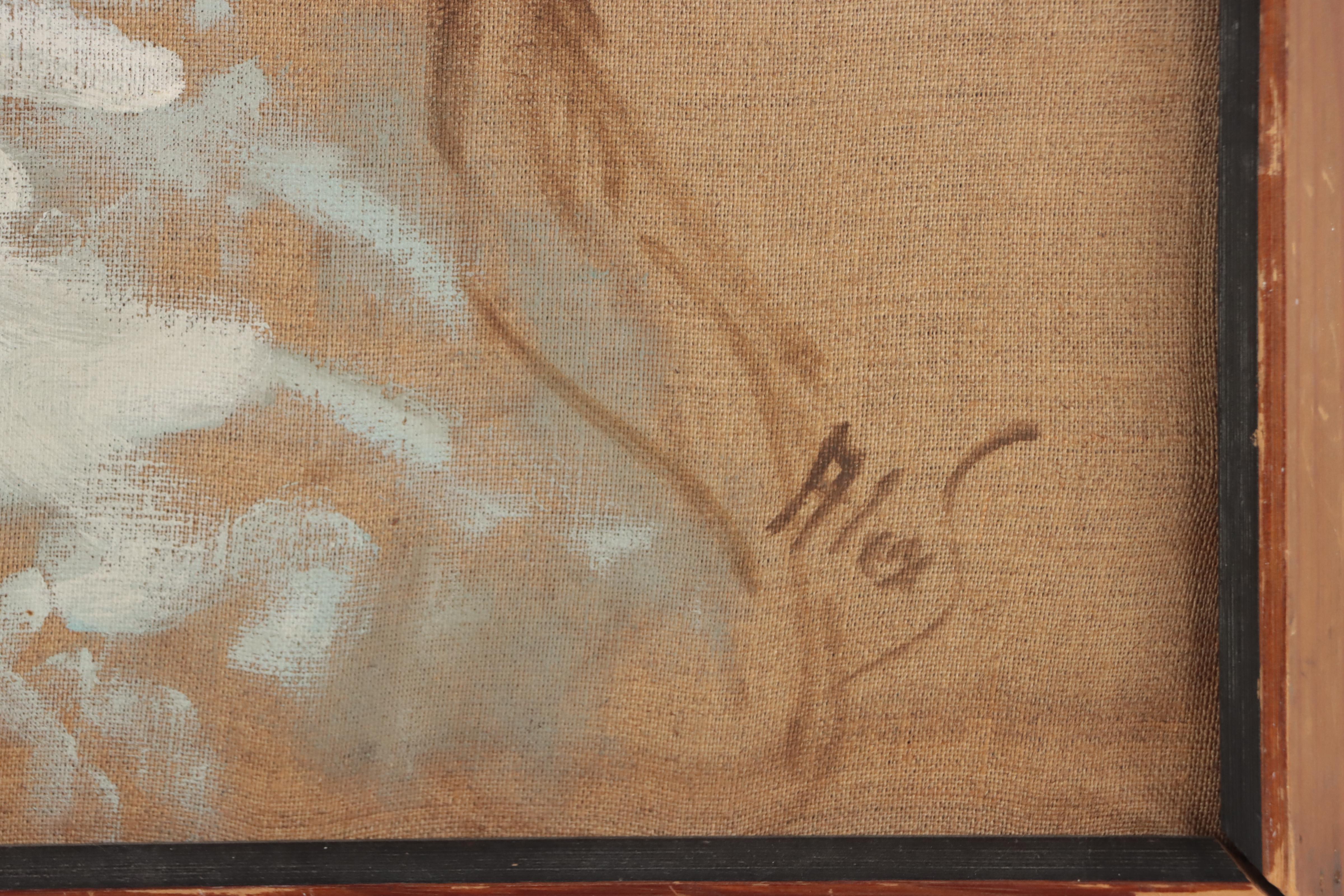 Alex Schloss Oil Painting of a Woman with Flowers, Mid-20th Century