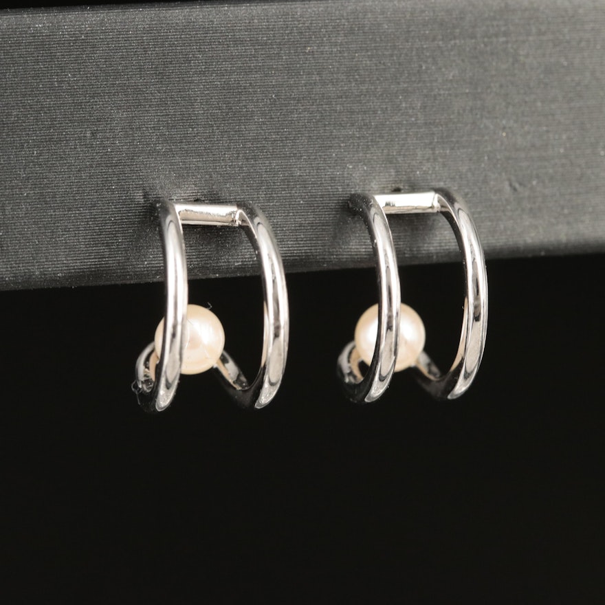 Sterling Pearl Half Hoop Earrings